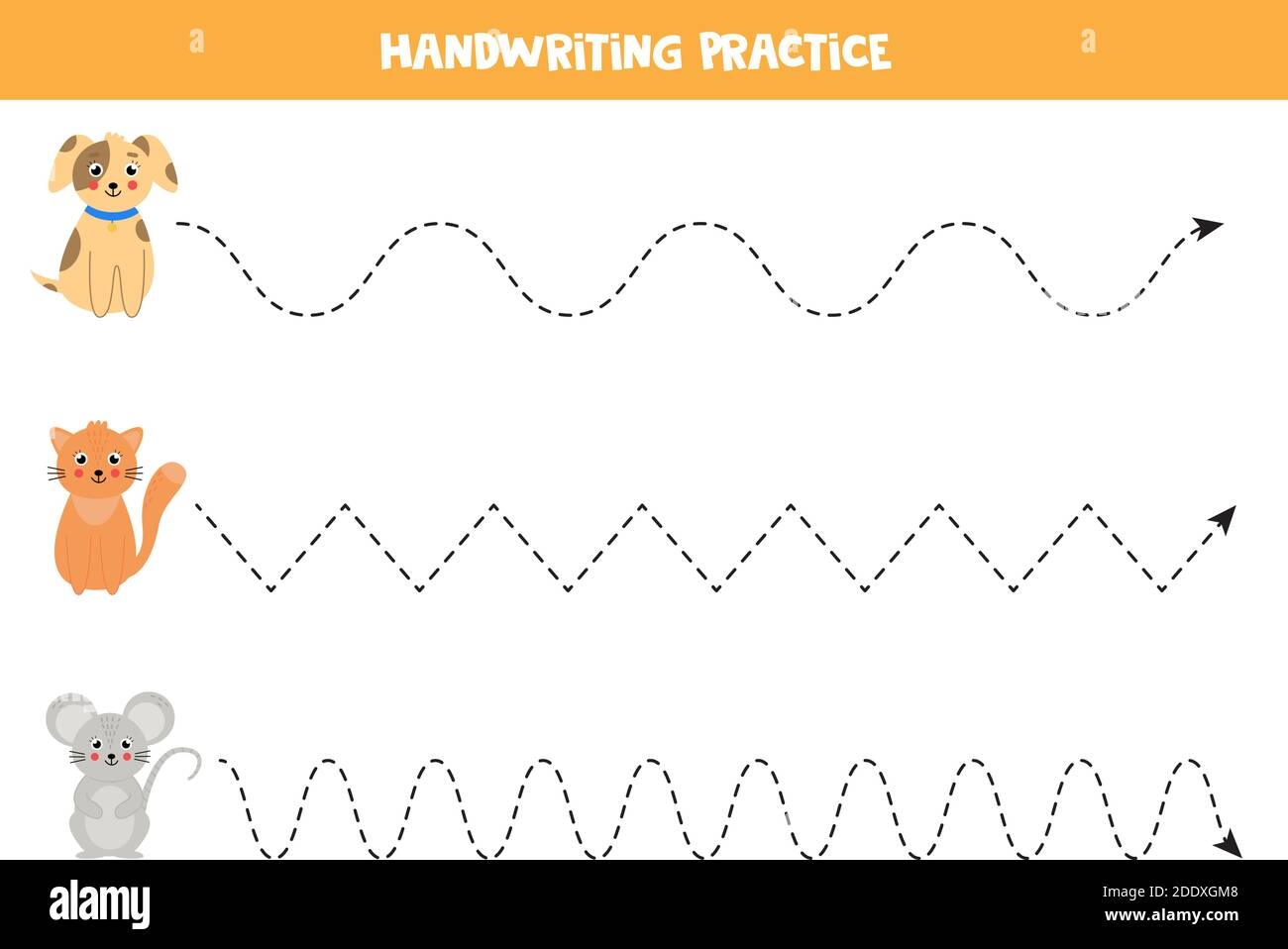 Tracing Lines With Cute Dog Cat And Mouse Domestic Animals 