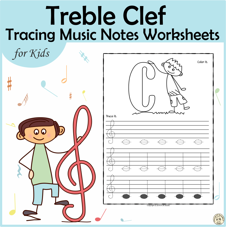 Tracing Music Notes Worksheets For Kids Treble Clef 