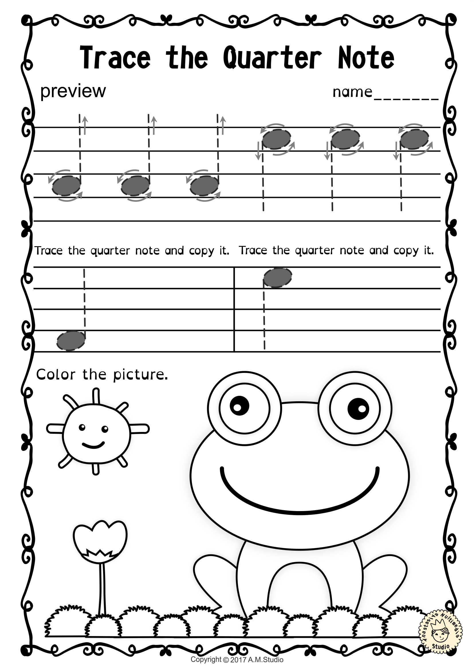 Tracing Music Notes Worksheets For Spring