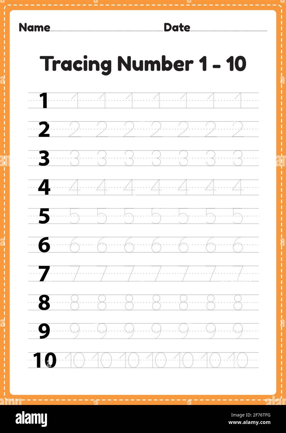 Tracing Number 1 10 Worksheet For Kindergarten And Preschool Kids 