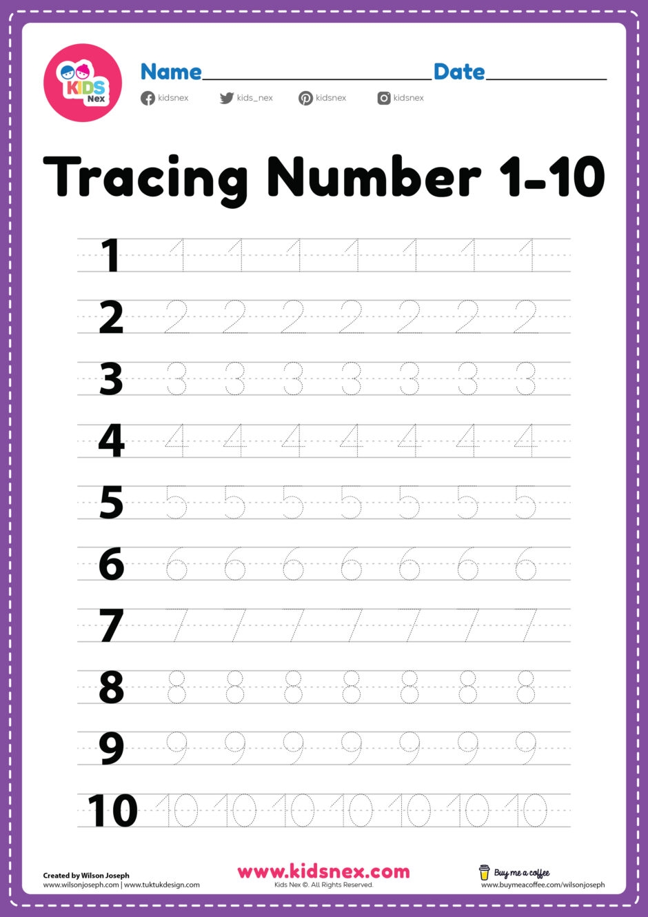 Tracing Numbers 1 10 Free Printable