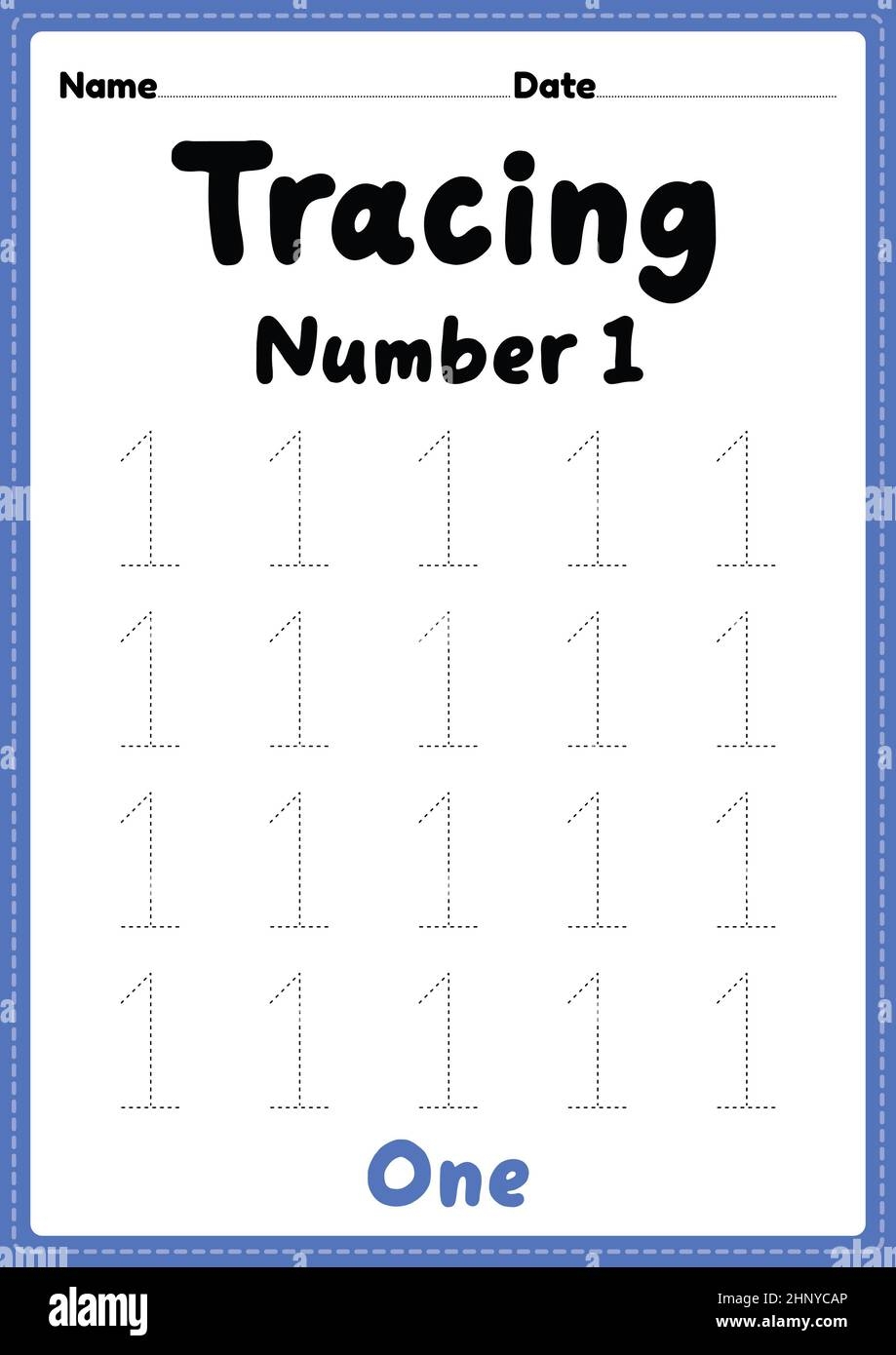 Tracing Number 1 Worksheet For Kindergarten Preschool And 