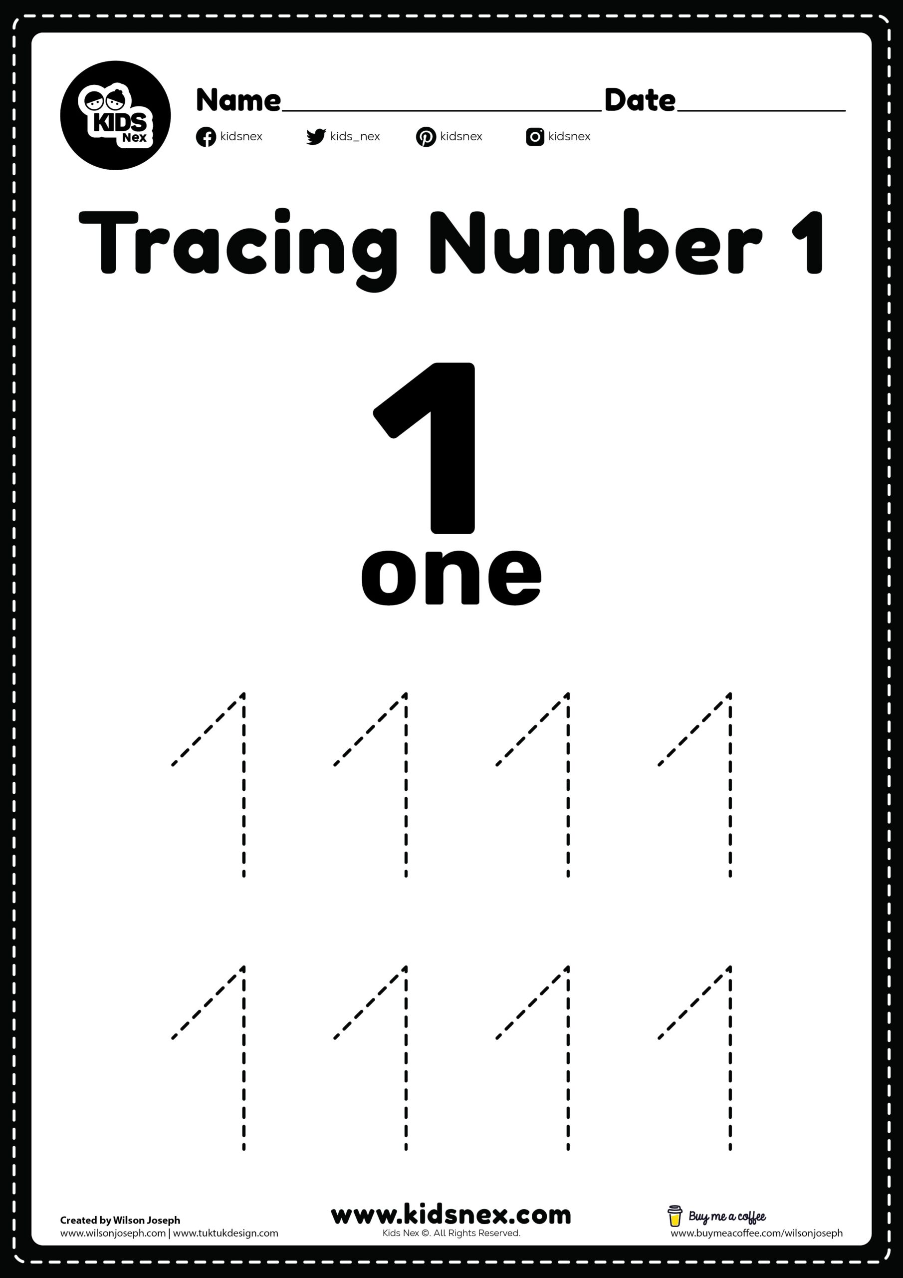 Tracing Number 1 Worksheet Free Printable