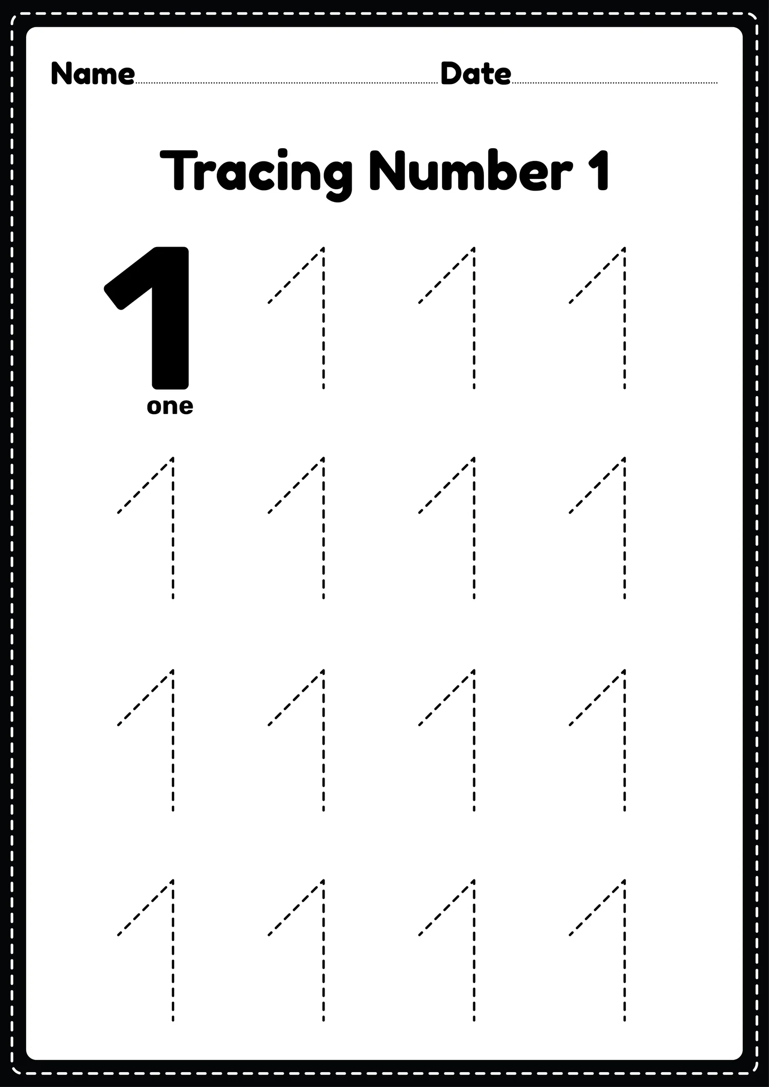 Tracing Number 1 Worksheets For Kids Payhip