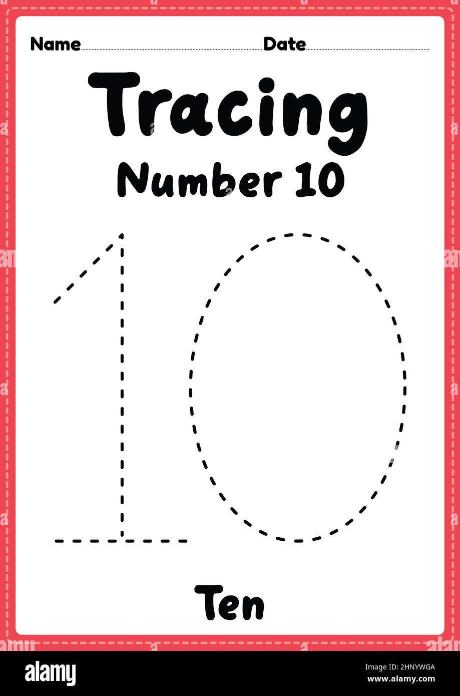 Tracing Number 10 Worksheet For Kindergarten Preschool And 