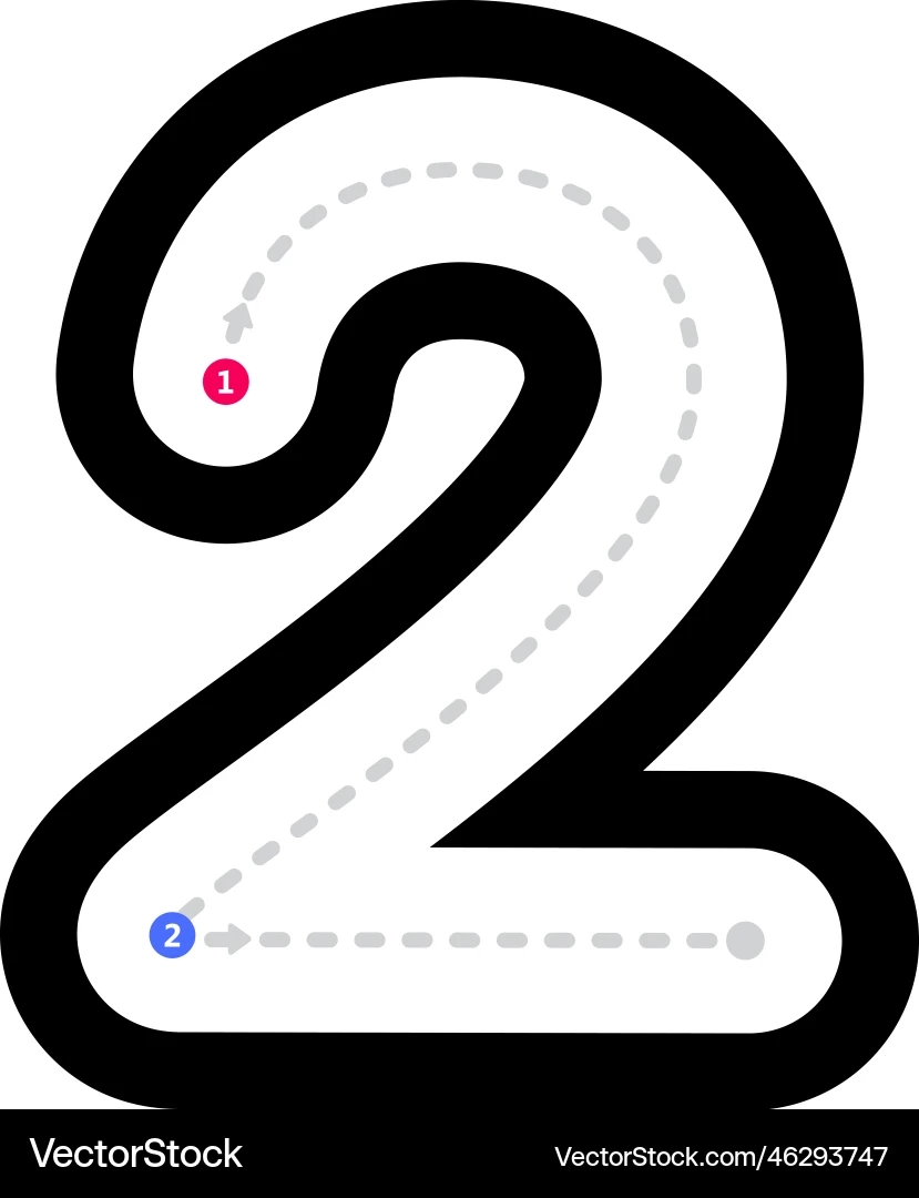 Tracing Number 2 Prewriting Dotted Line Math Royalty Free Vector 