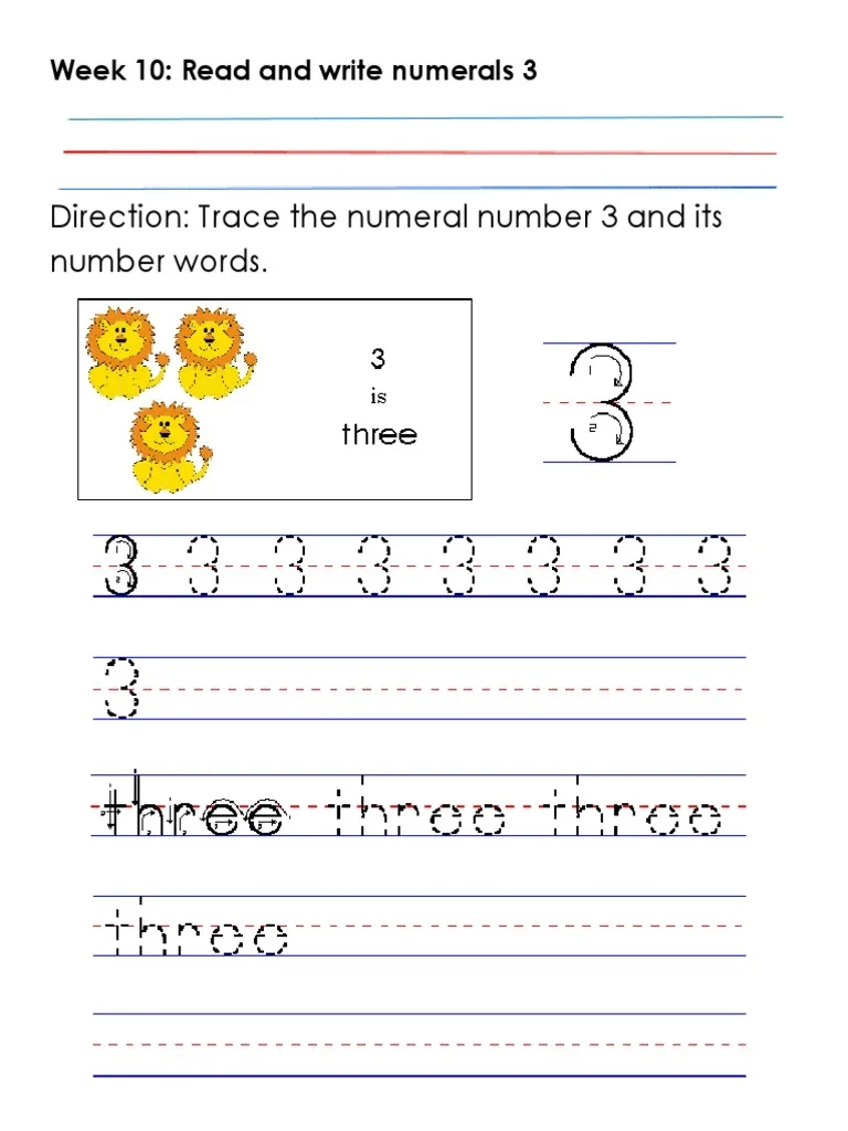 Tracing Number 3 With Number Words PDF PDF Language Arts 