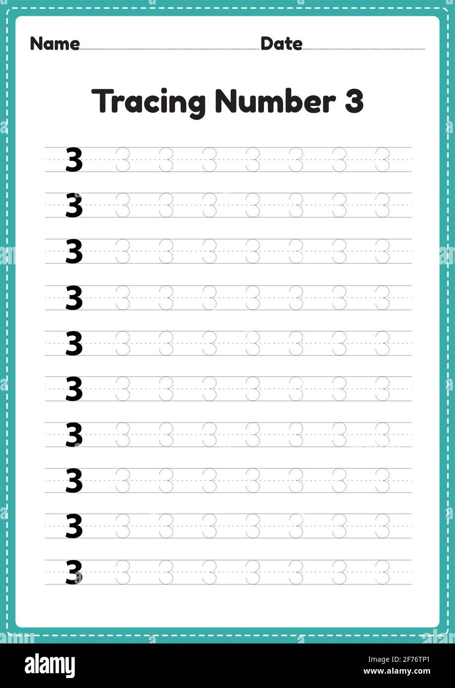 Tracing Number 3 Worksheet For Kindergarten And Preschool Kids For 