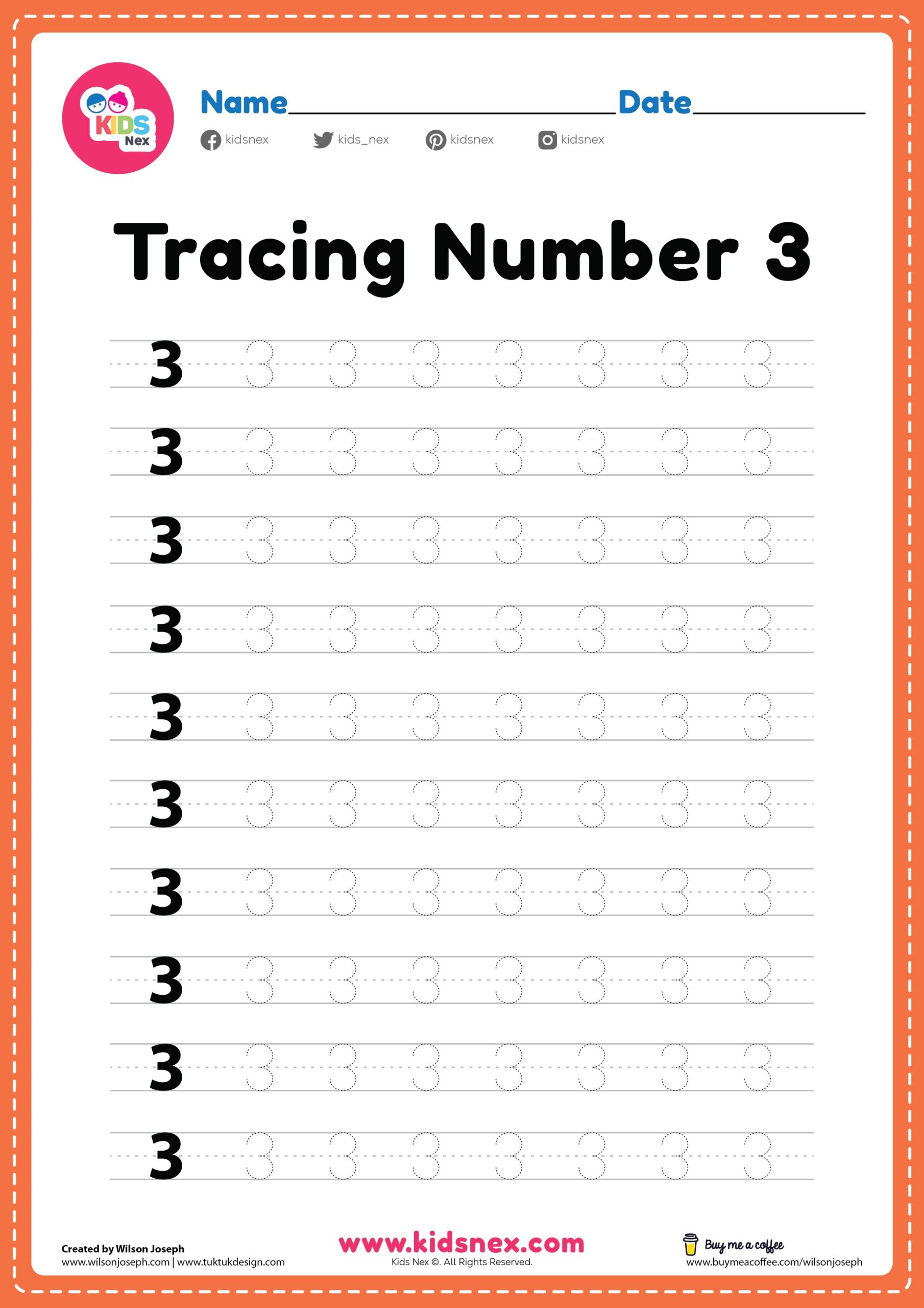 Number 3 Tracing Worksheet