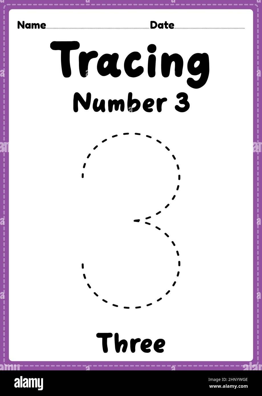 Tracing Number 3 Worksheet For Kindergarten Preschool And 