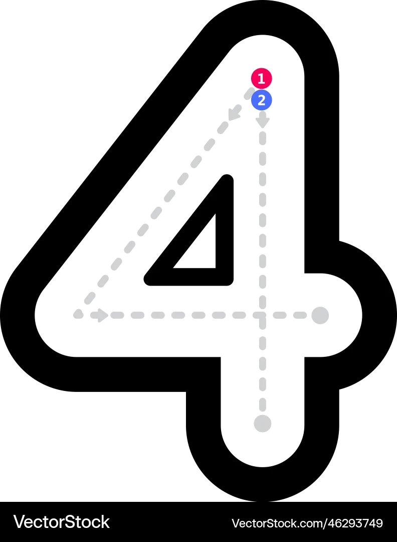 Tracing Number 4 Prewriting Dotted Line Math Royalty Free Vector 