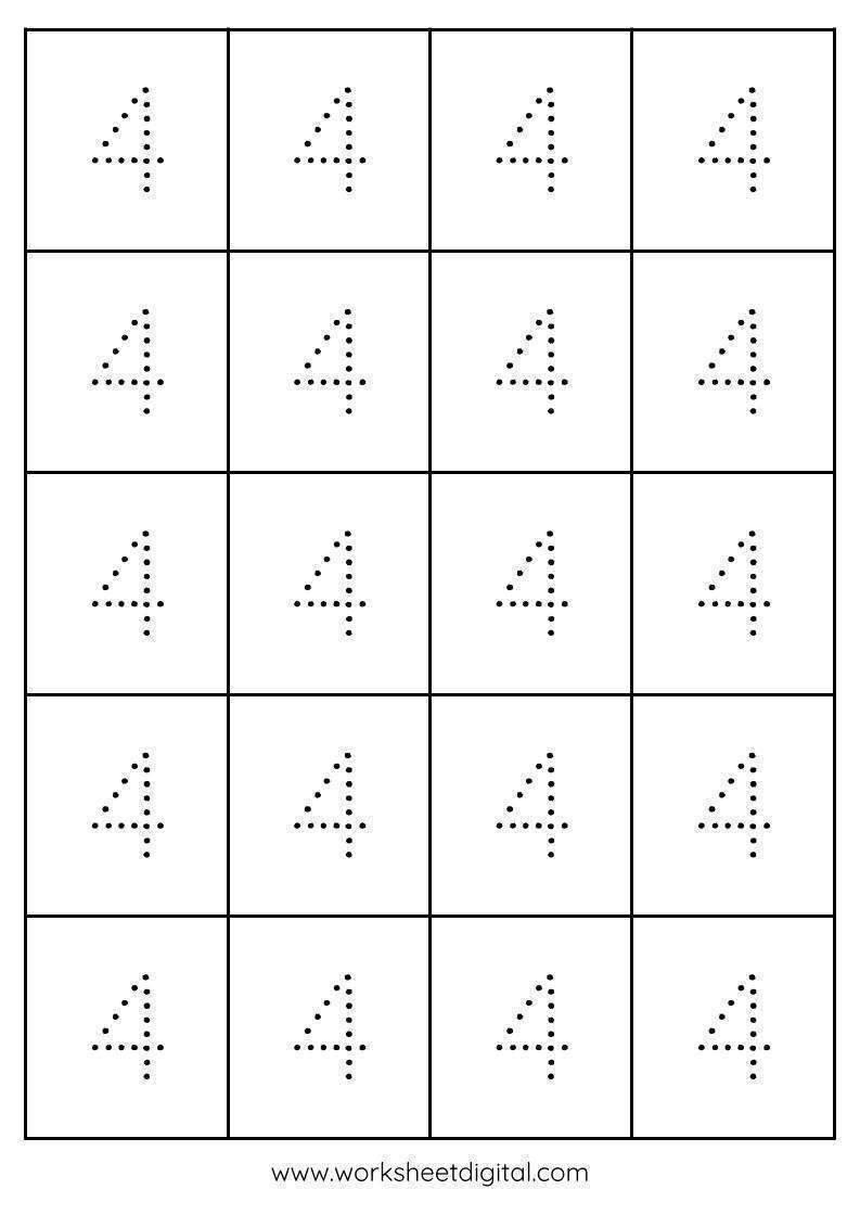 Number 4 Tracing Worksheets