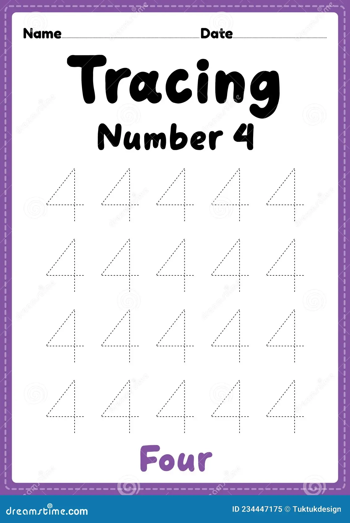 Tracing Number 4 Worksheet For Kindergarten Preschool And Tracing Number 4 Worksheet For Kindergarten Preschool And