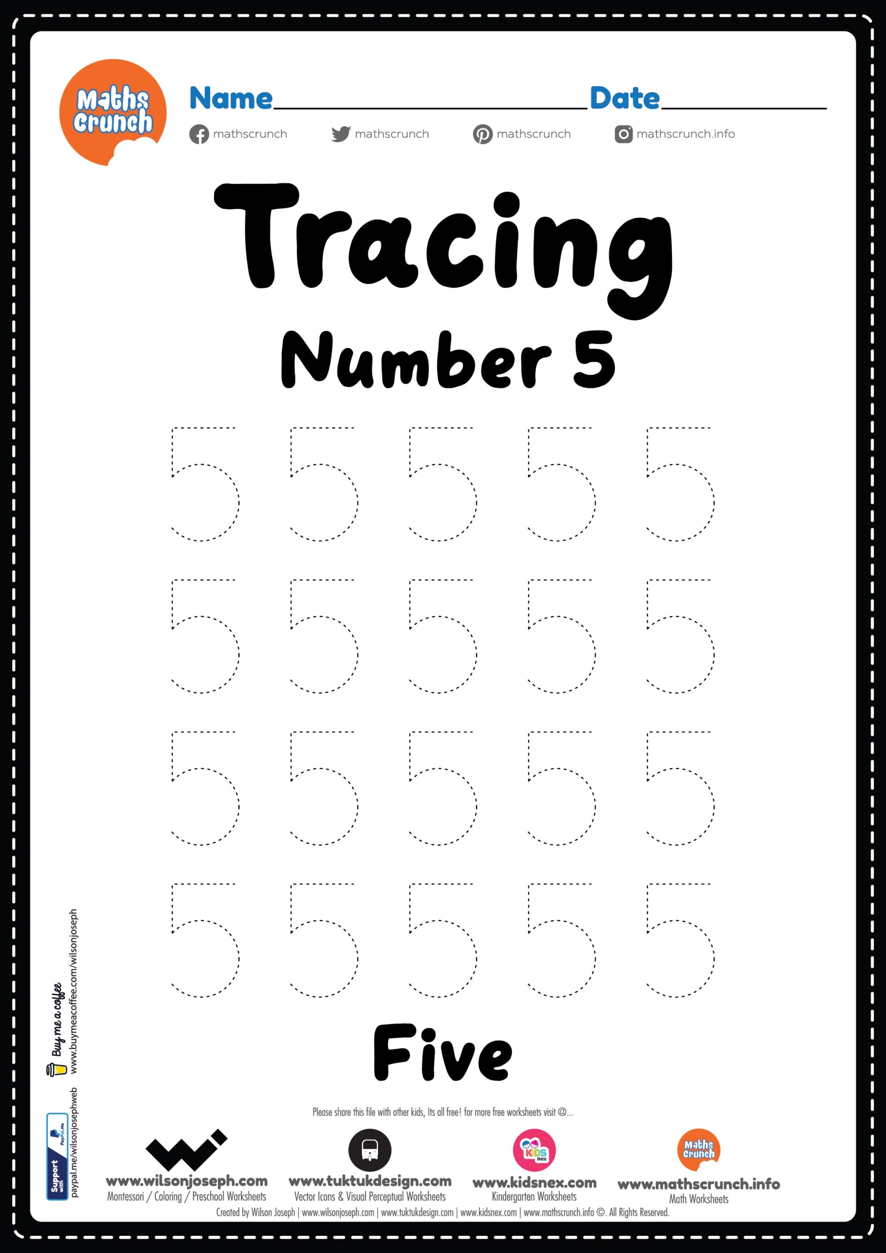 Tracing Number 5 Kindergarten Worksheet Free Printable PDF Tracing Number 5 Kindergarten Worksheet Free Printable PDF