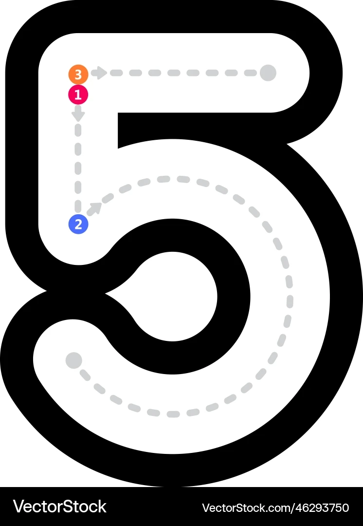 Tracing Number 5 Prewriting Dotted Line Math Royalty Free Vector 