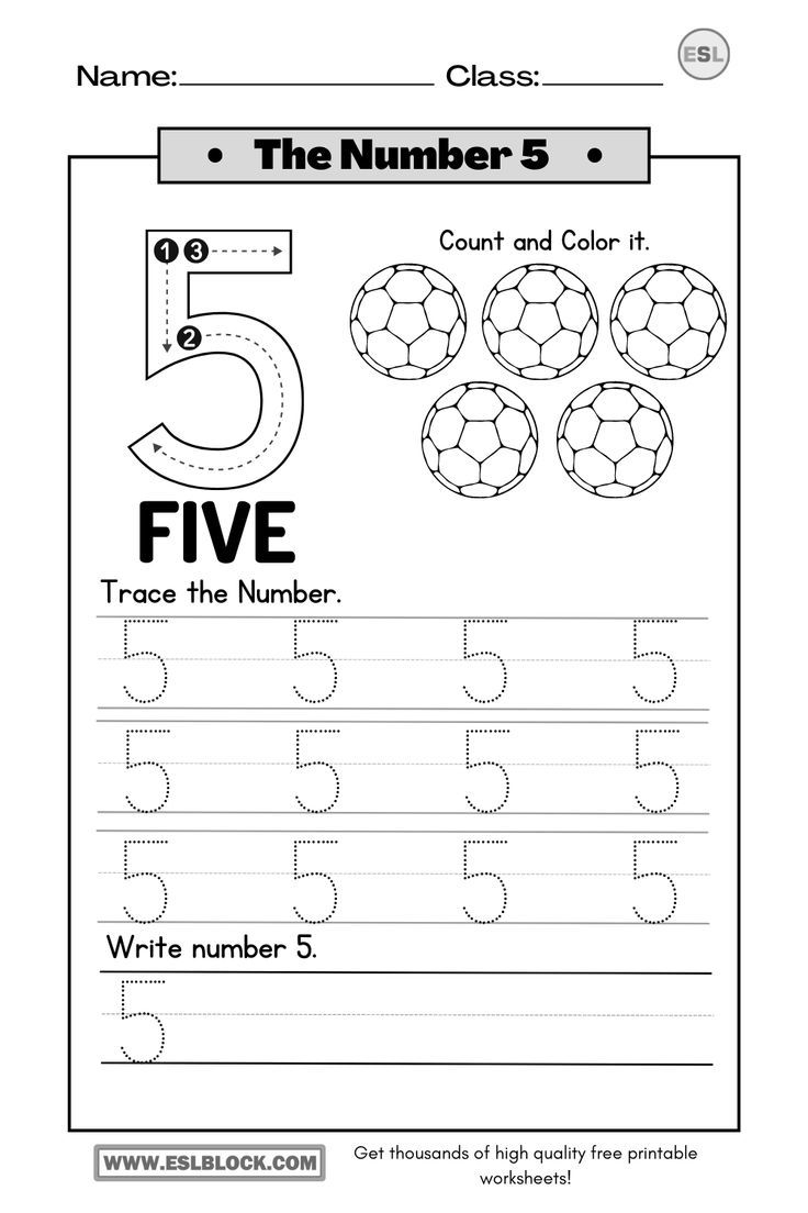 Number 5 Tracing Worksheet Free