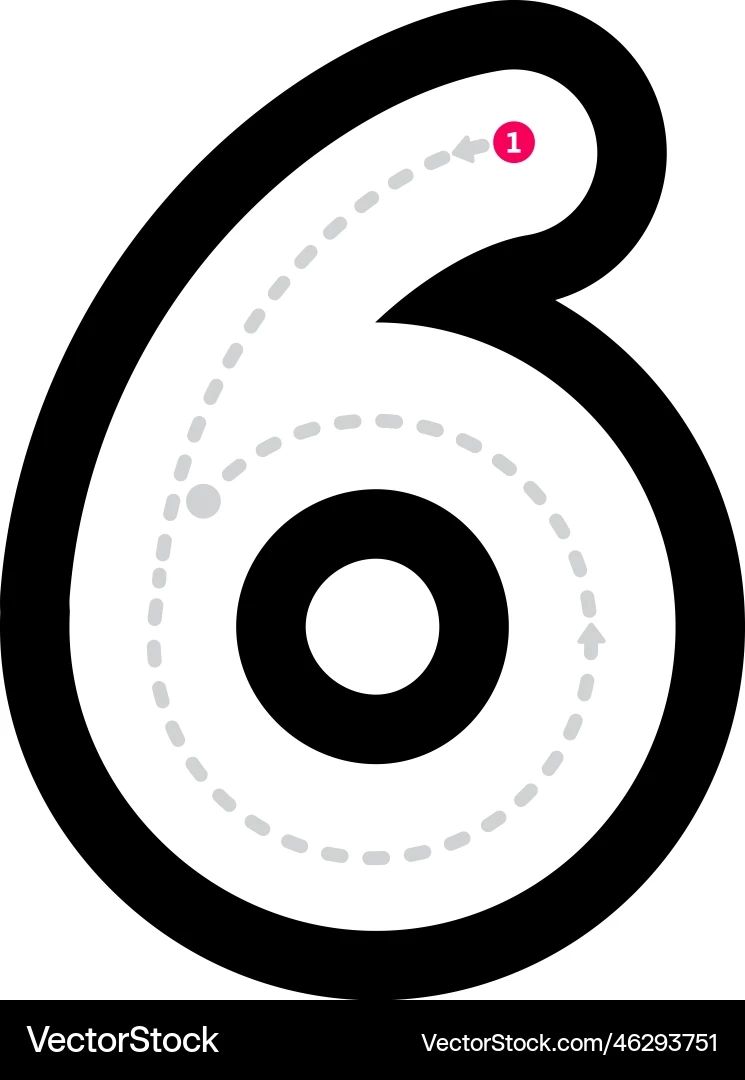 Tracing Number 6 Prewriting Dotted Line Math Royalty Free Vector 