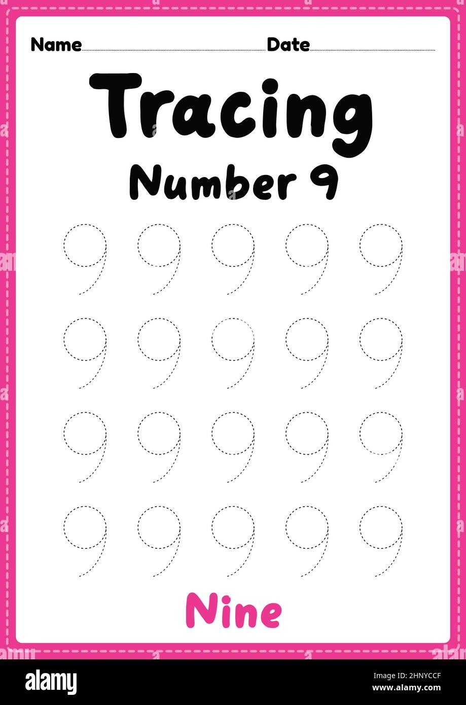 Tracing Number 9 Worksheet For Kindergarten Preschool And 