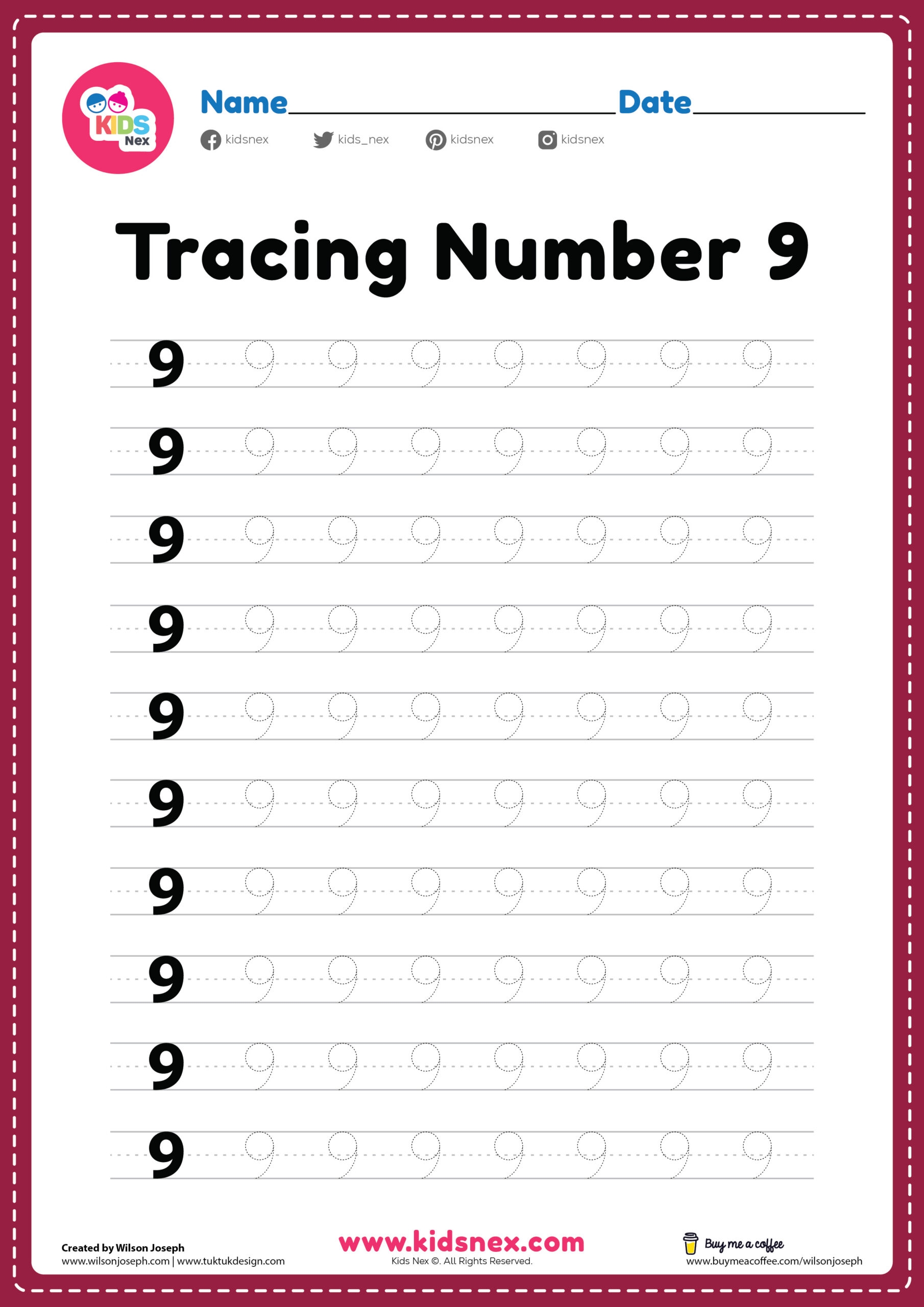 Tracing Number 9 Worksheet Free Printable PDF For Kids Tracing Number 9 Worksheet Free Printable PDF For Kids