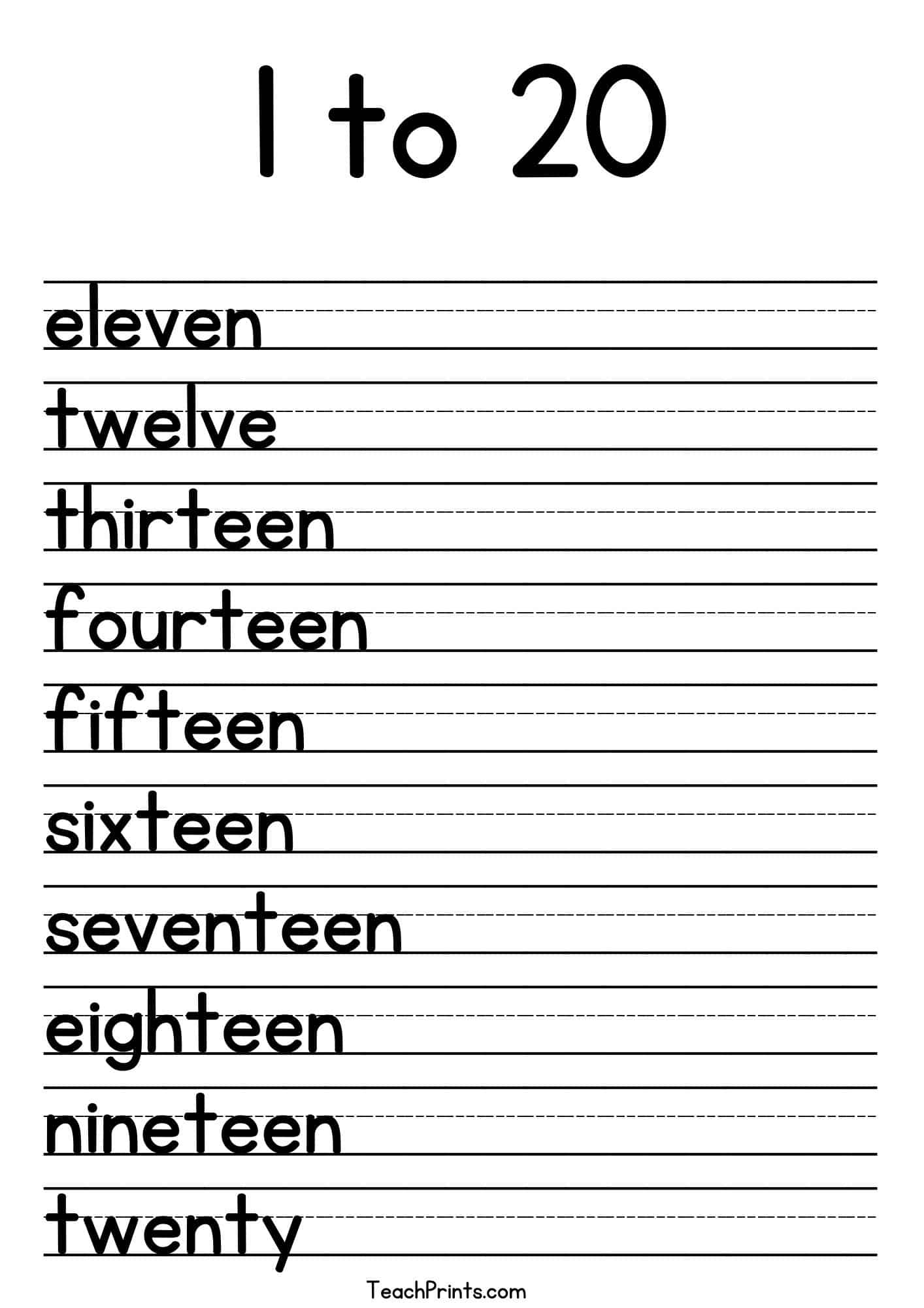Number Names Tracing Worksheet