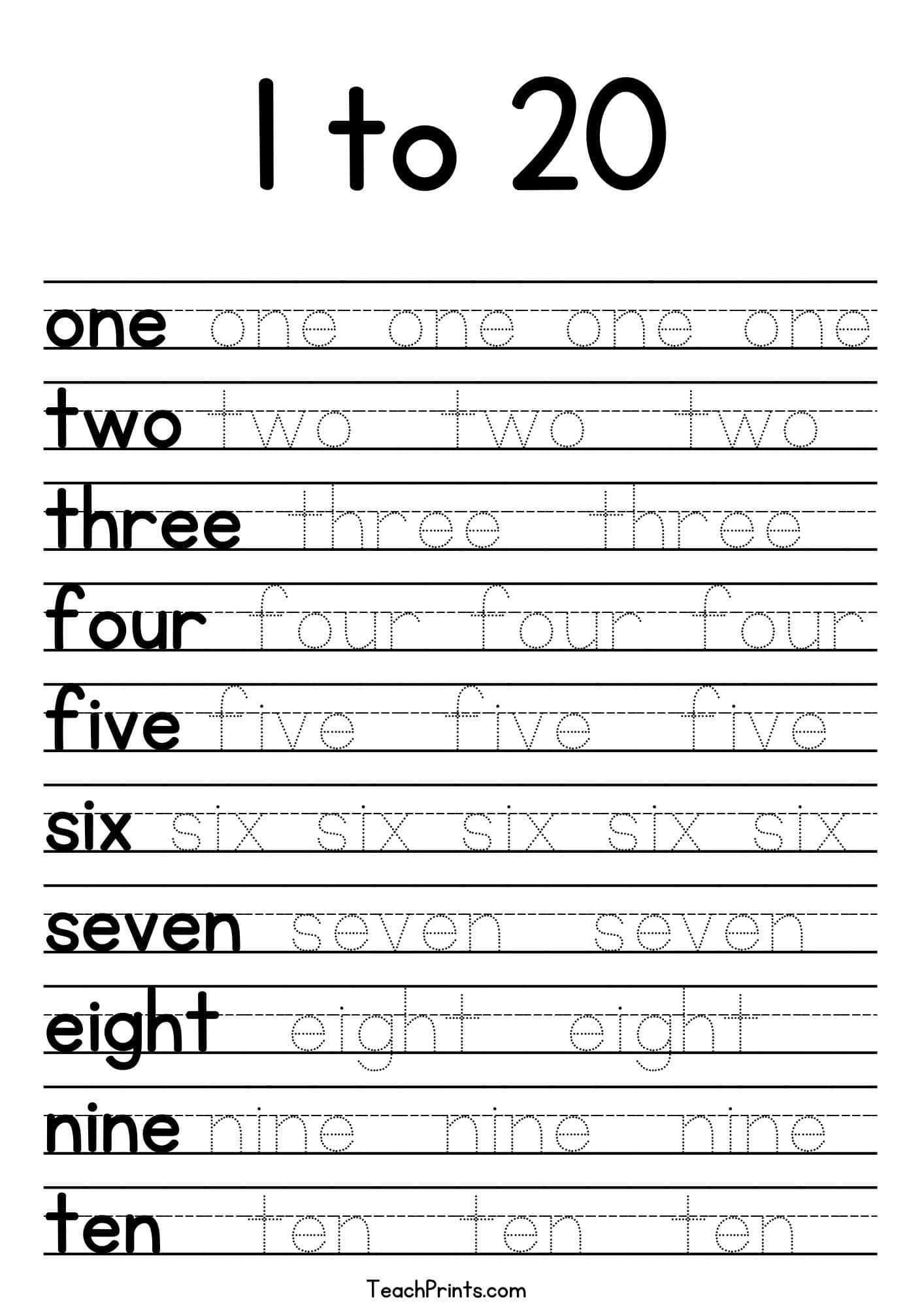 Number Word Tracing Worksheets