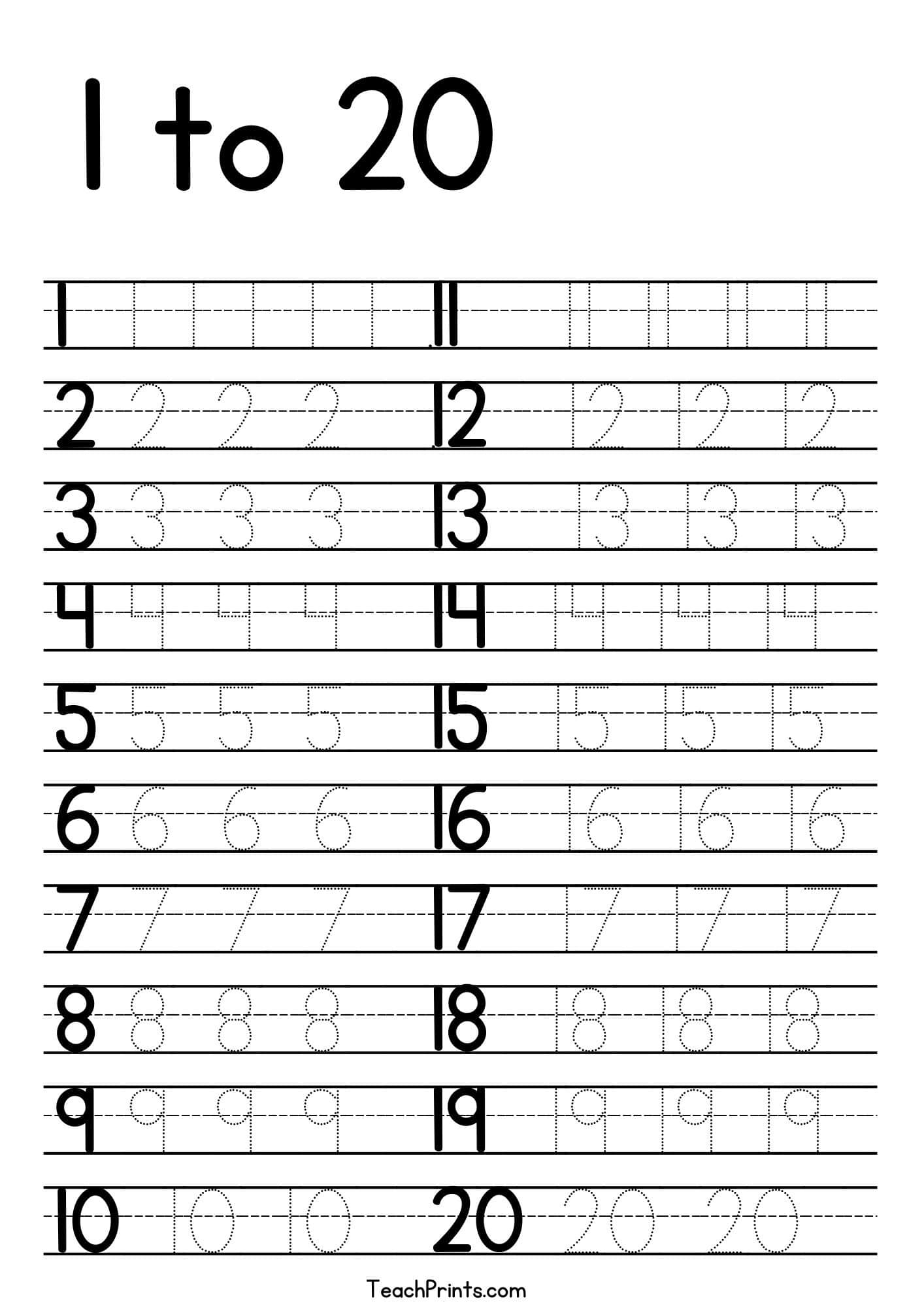 Number 20 Tracing Worksheets