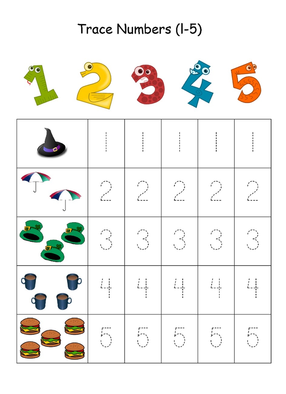 Number 1 To 5 Tracing Worksheet