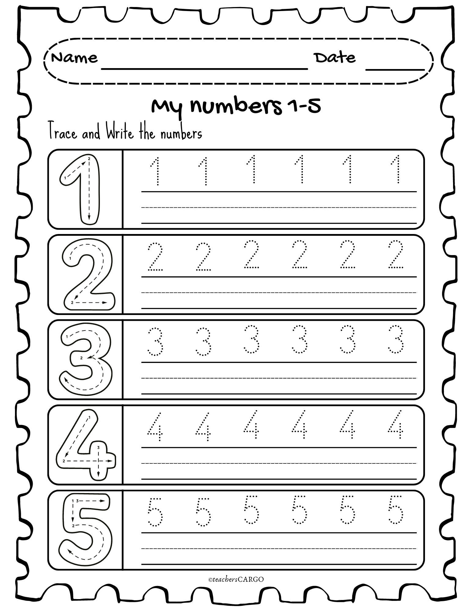 Tracing Numbers 1 5 Trace And Write Numbers 1 5 Made By Teachers