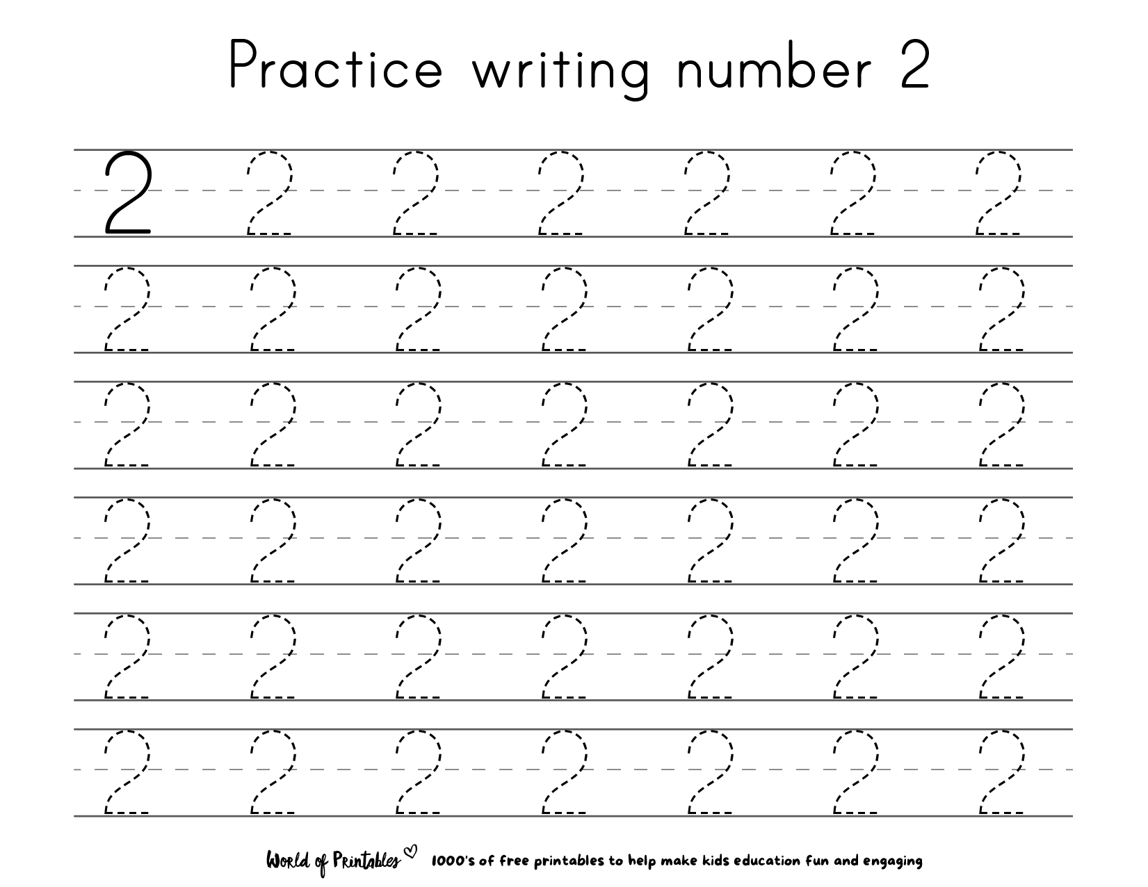 Free Printable Number 2 Tracing Worksheets