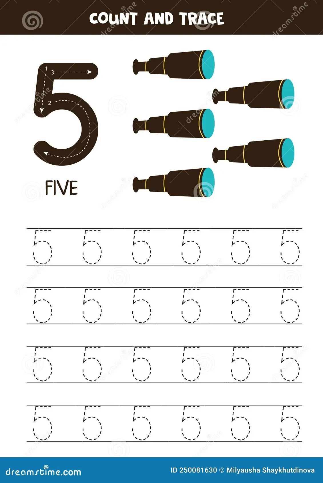 Tracing Numbers Worksheet With Cute Pirate Elements Stock Vector 