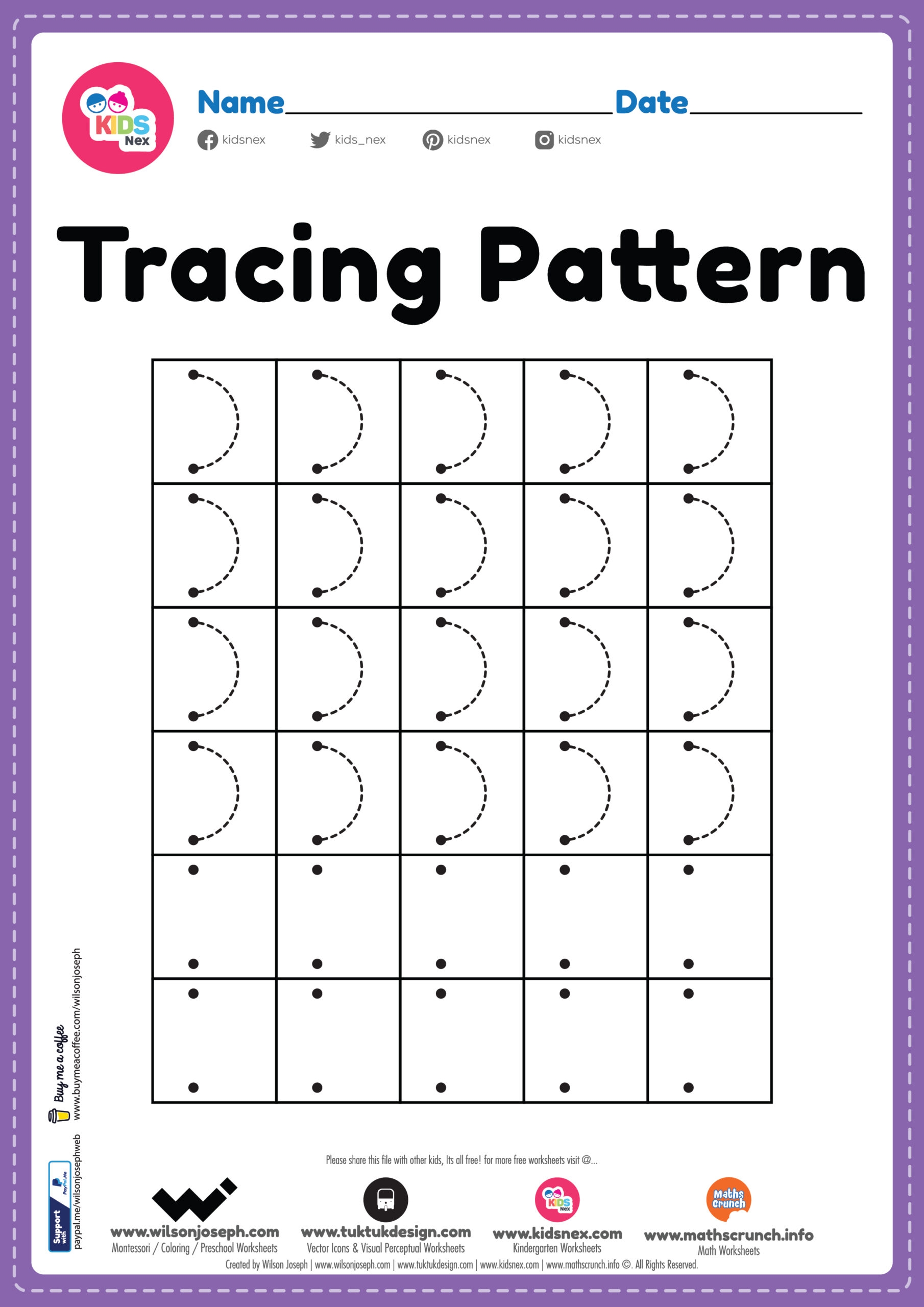 Tracing Pattern Right Curve Lines Worksheet Free Printable