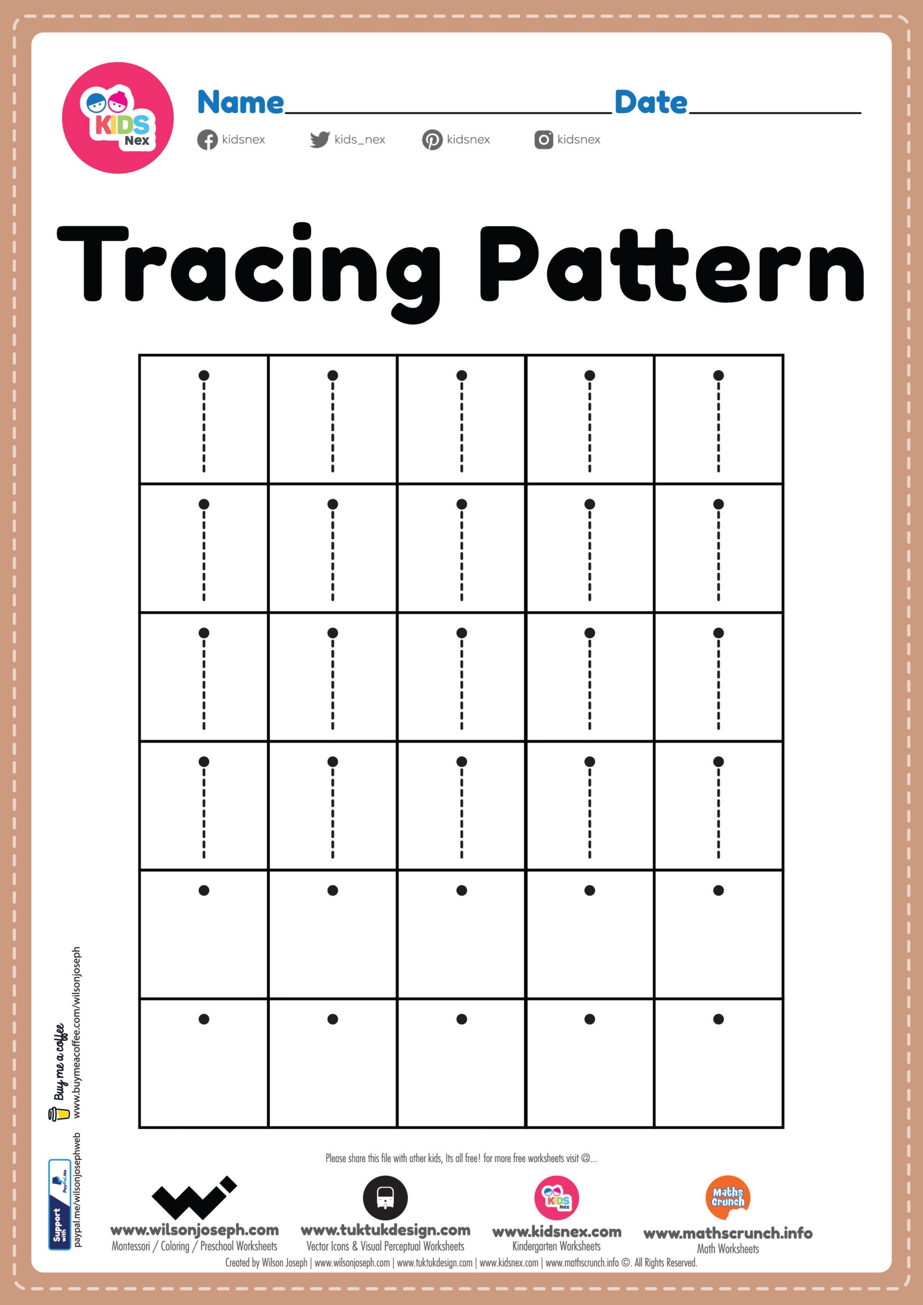 Tracing Pattern Standing Line Worksheet Free Printable PDF