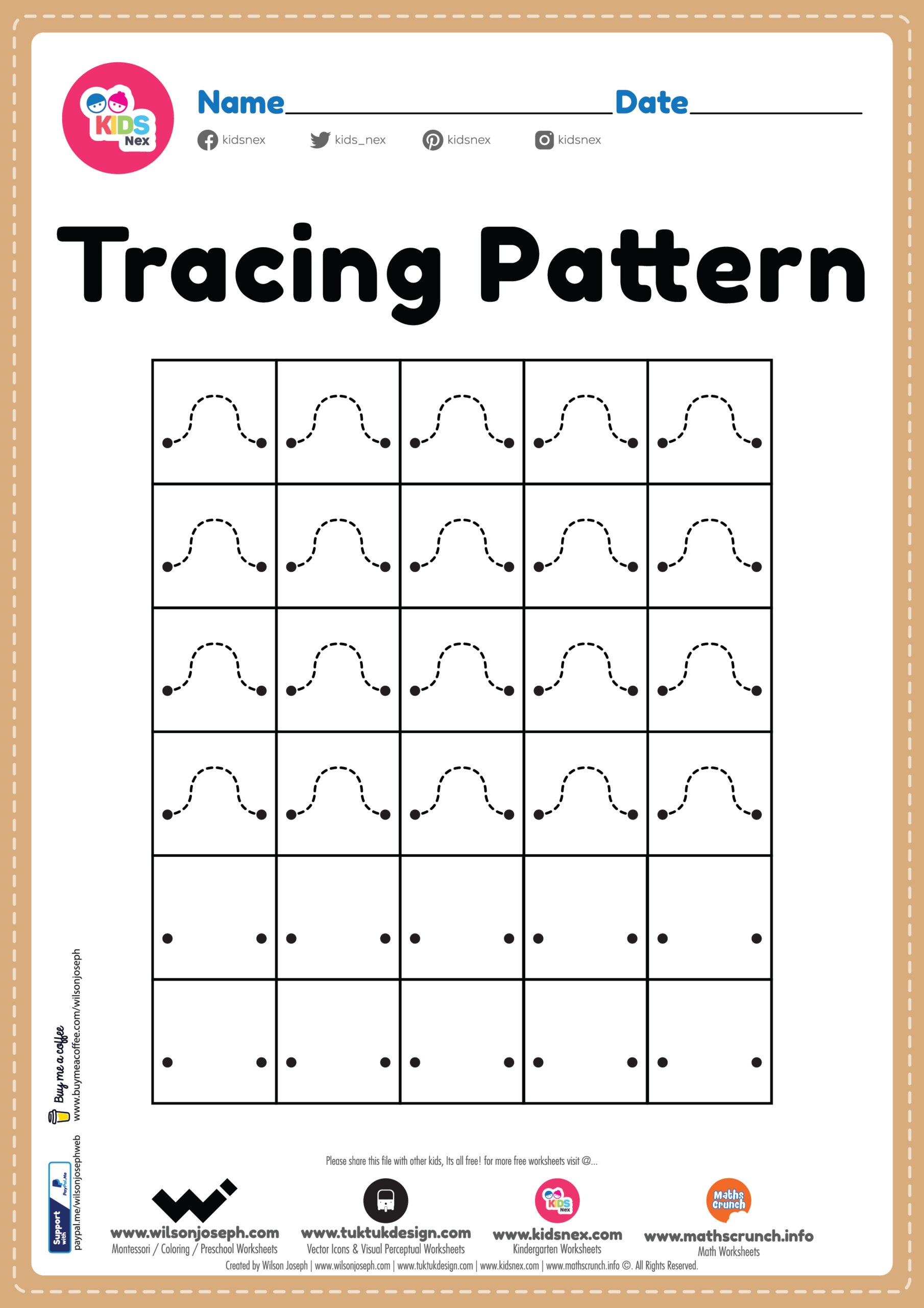 Tracing Pattern Wave Lines Free Printable PDF Worksheet