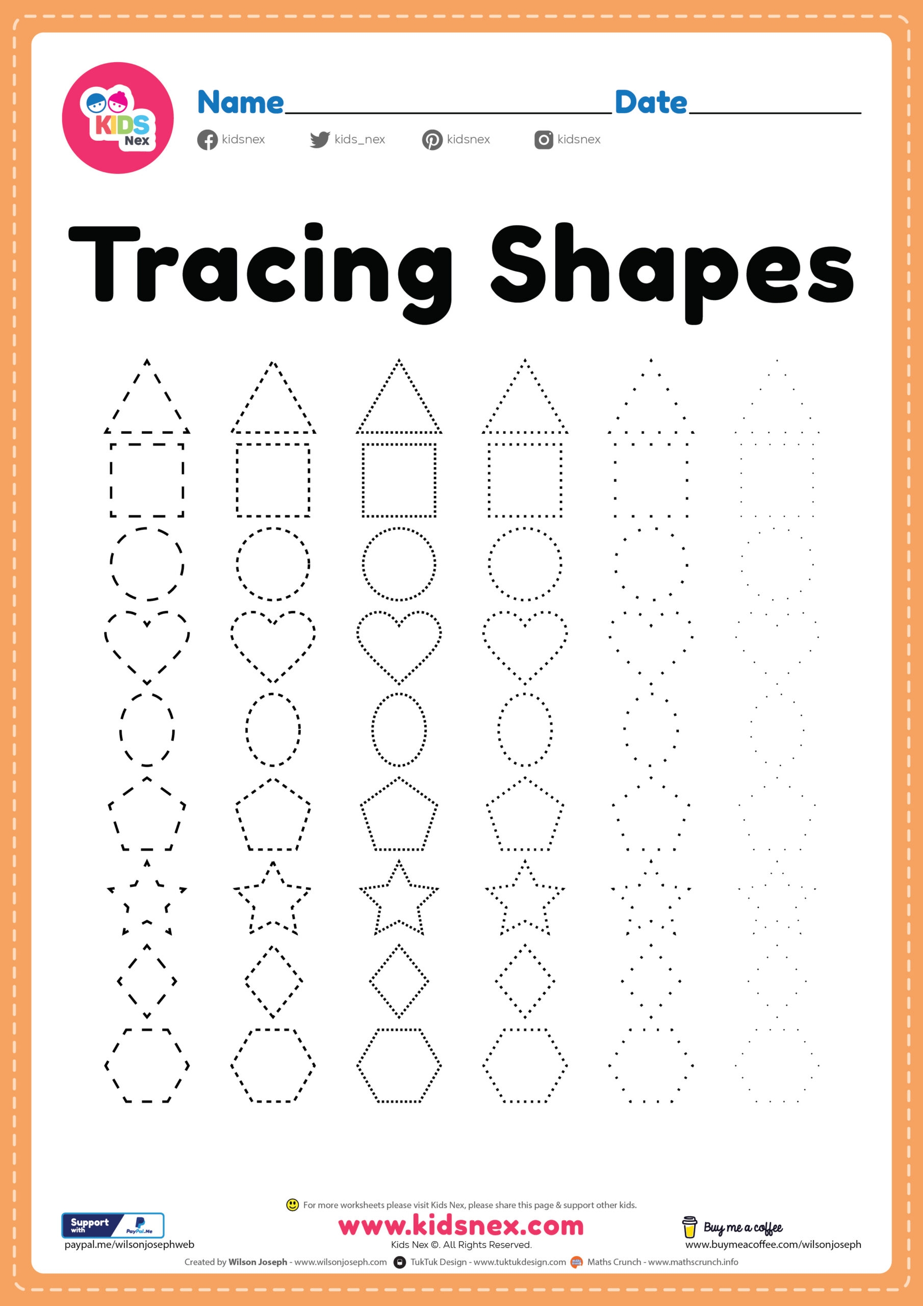 Tracing Shapes Worksheets For Kindergarten Pdf