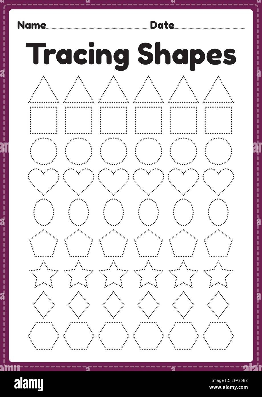 Tracing Shapes Worksheet For Kindergarten And Preschool Kids For 