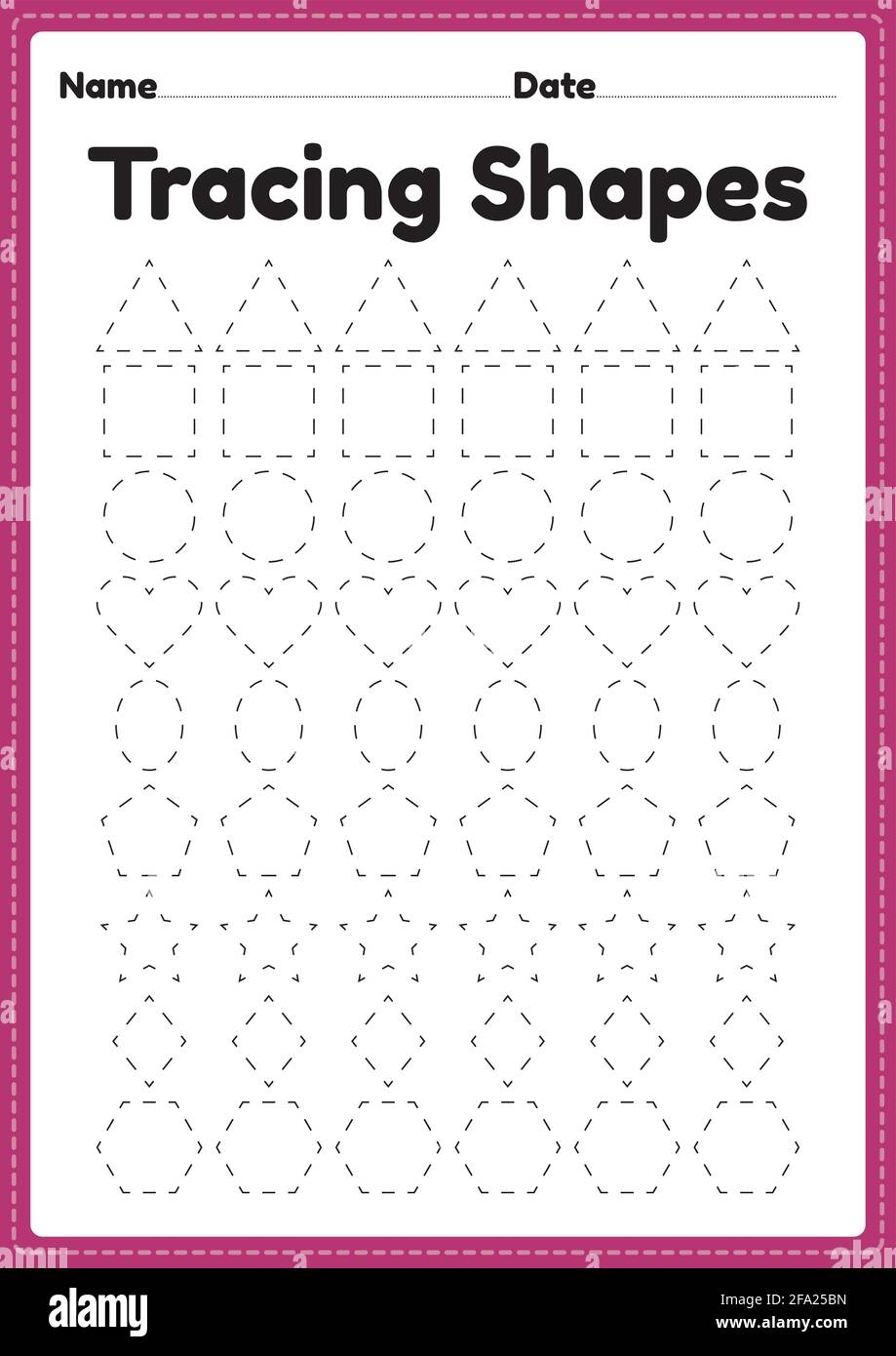 Tracing Shapes Worksheet For Kindergarten And Preschool Kids For 