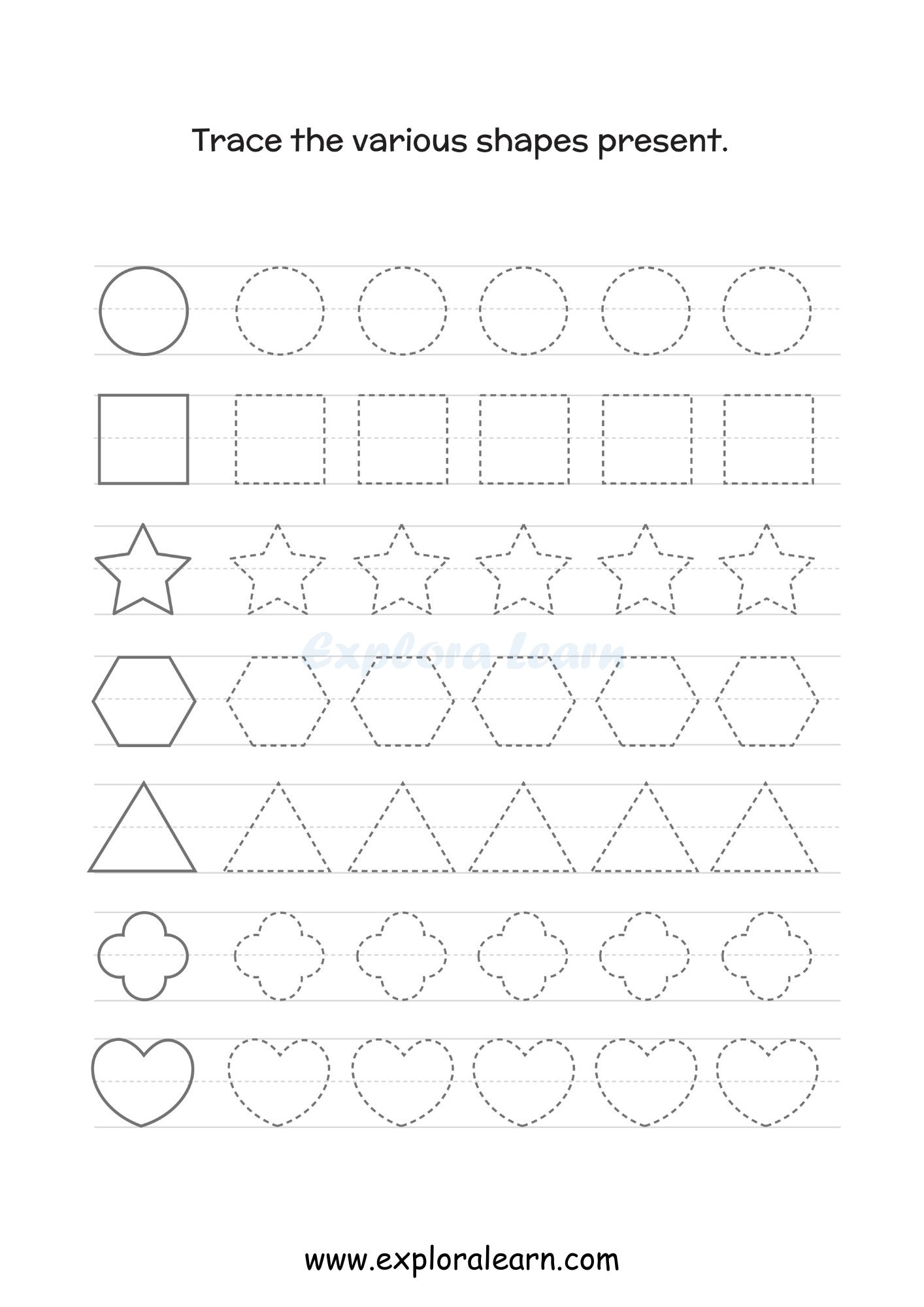 Tracing Shapes Worksheets For Preschool And Kindergarten 2 To 6 