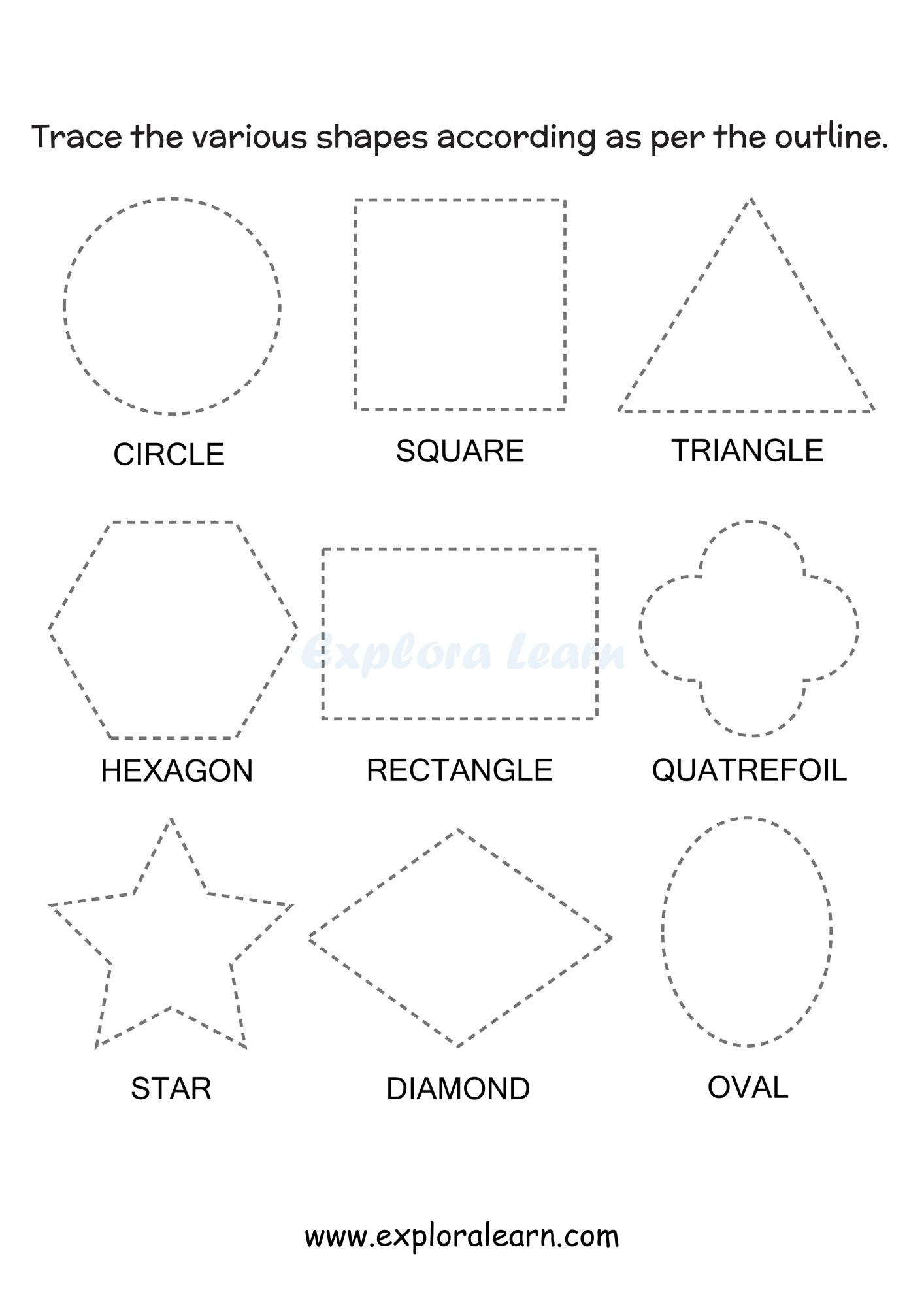 Tracing Shapes Worksheets For Preschool And Kindergarten 2 To 6 