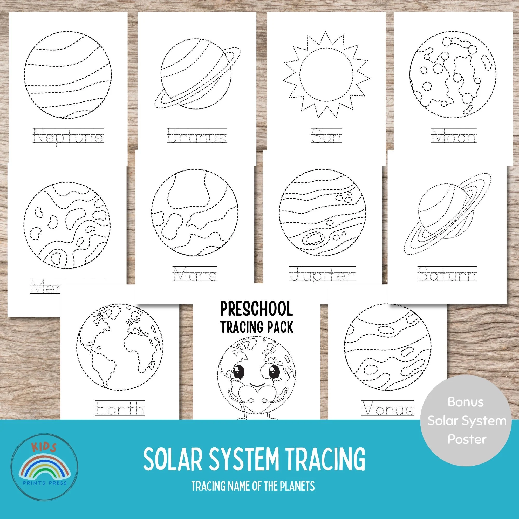 Tracing Solar System Planets Coloring Preschoolers Planets 