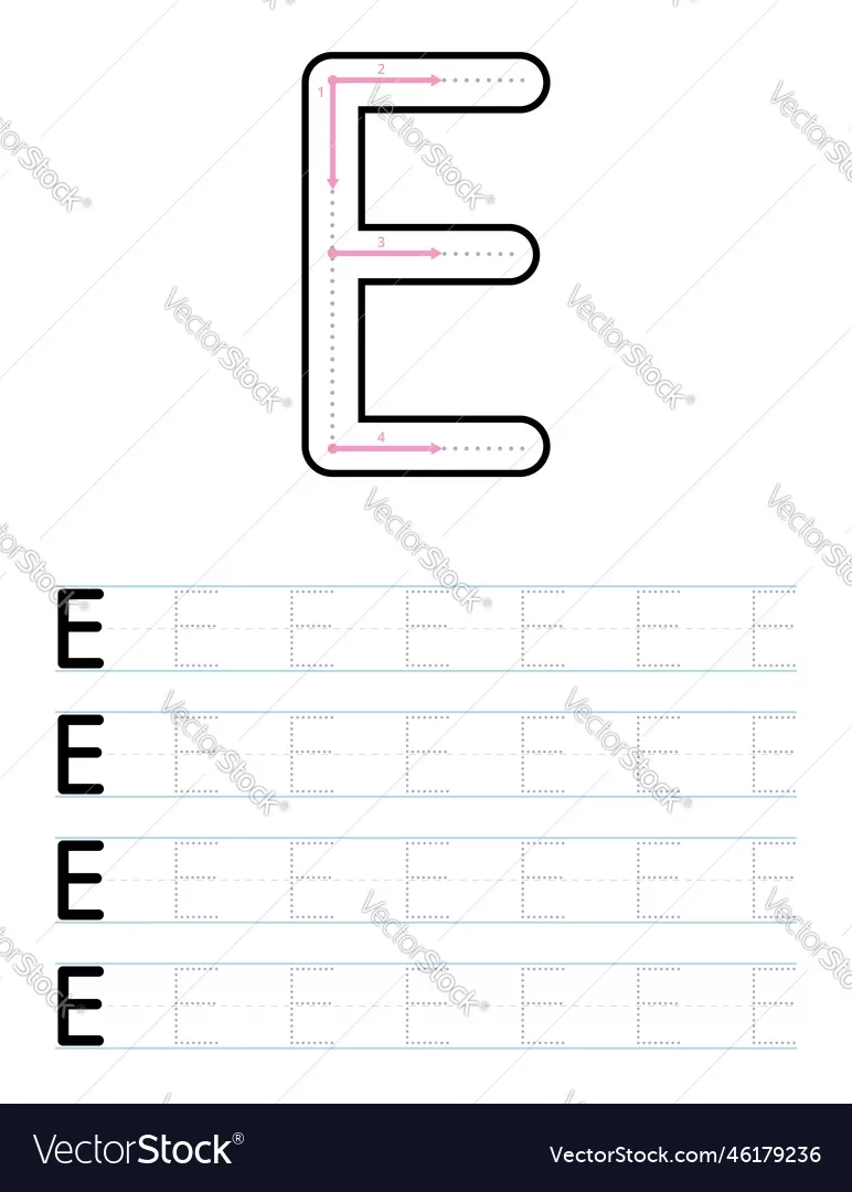 Tracing Uppercase Letter E Worksheet For Kids Royalty Free 