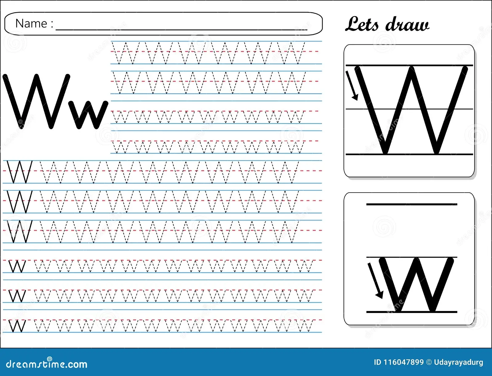 Tracing Worksheet Ww Stock Vector Illustration Of Practice 