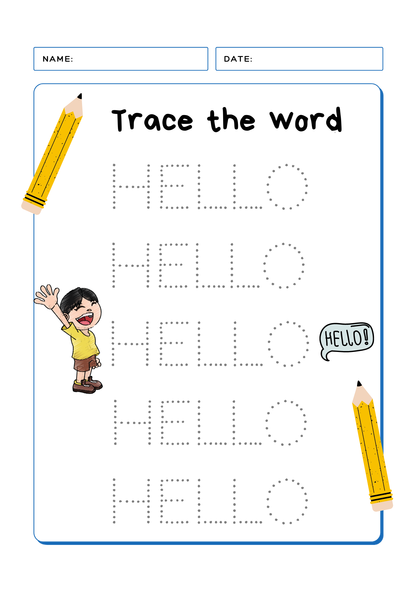 Tracing Worksheets HELLO