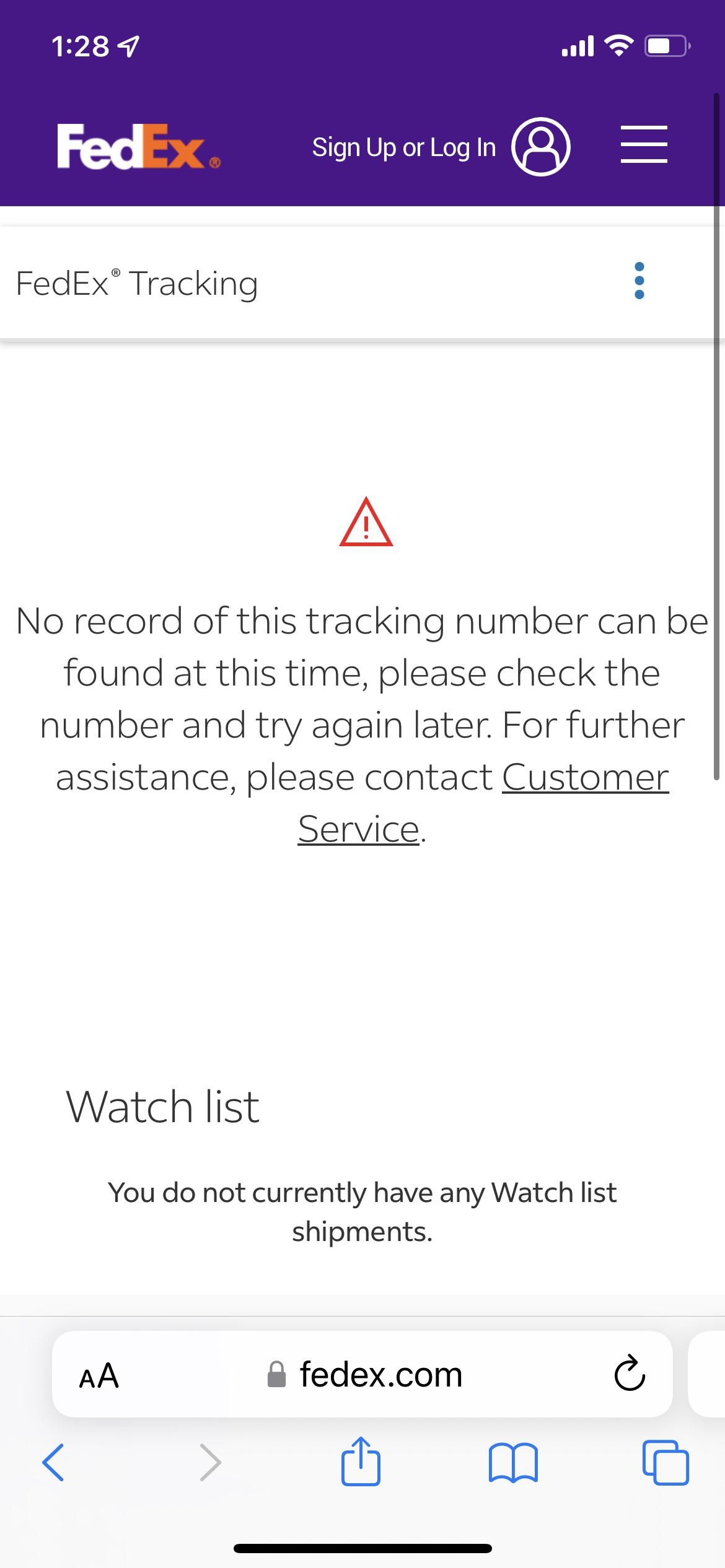 Tracking Number Not Found R FedEx