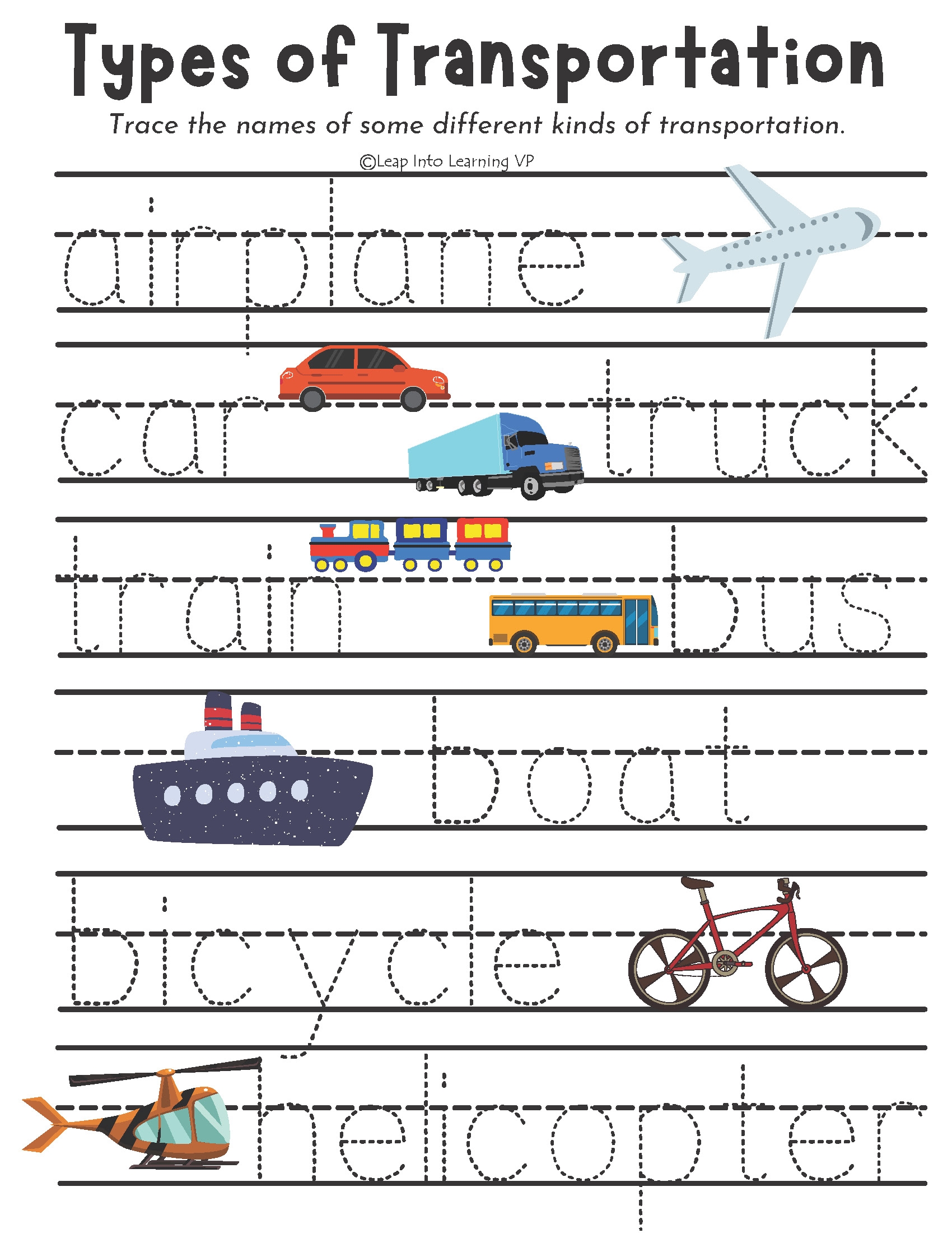 Transportation Tracing Worksheet