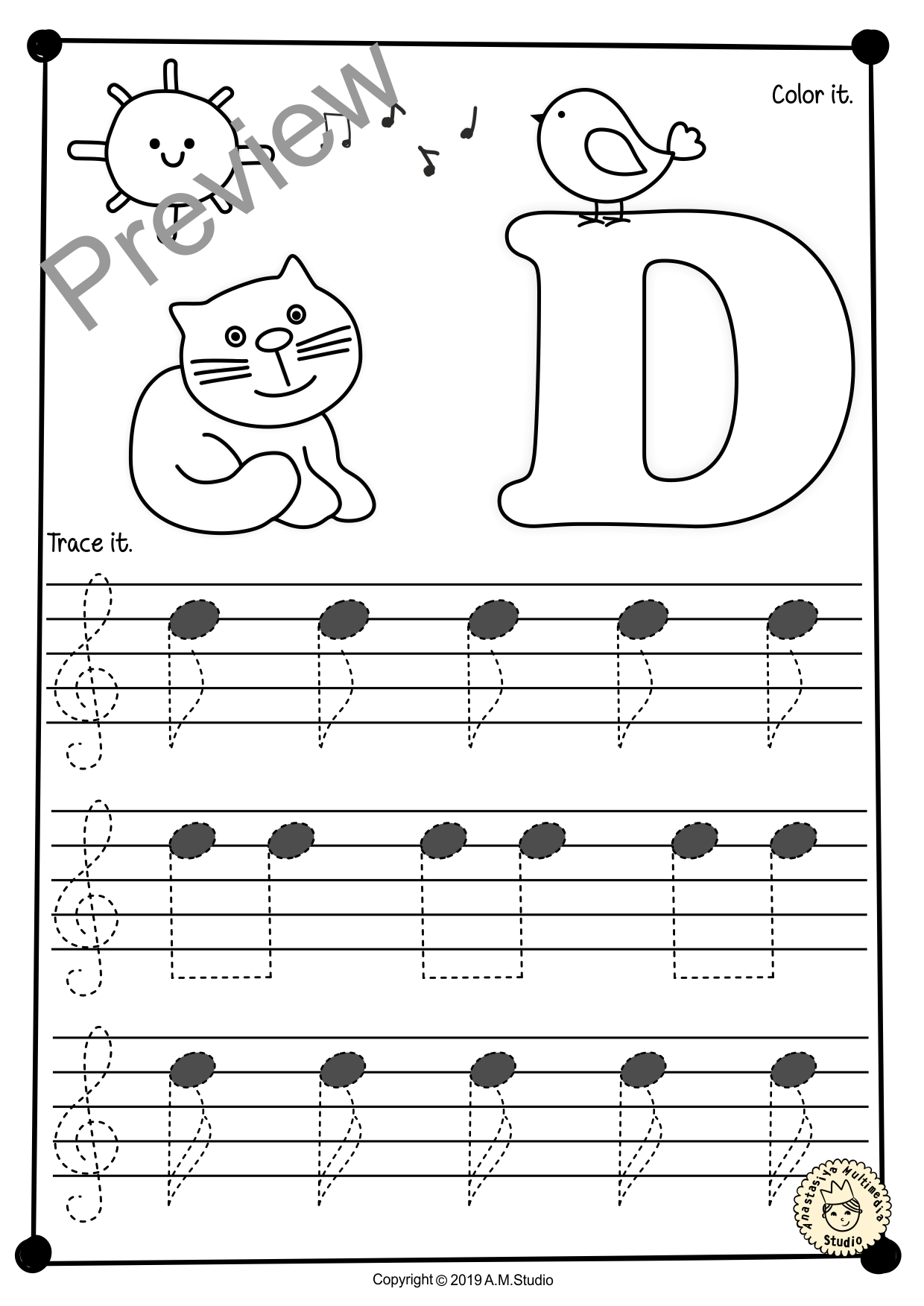 Treble Clef Tracing Music Notes Worksheets For Spring