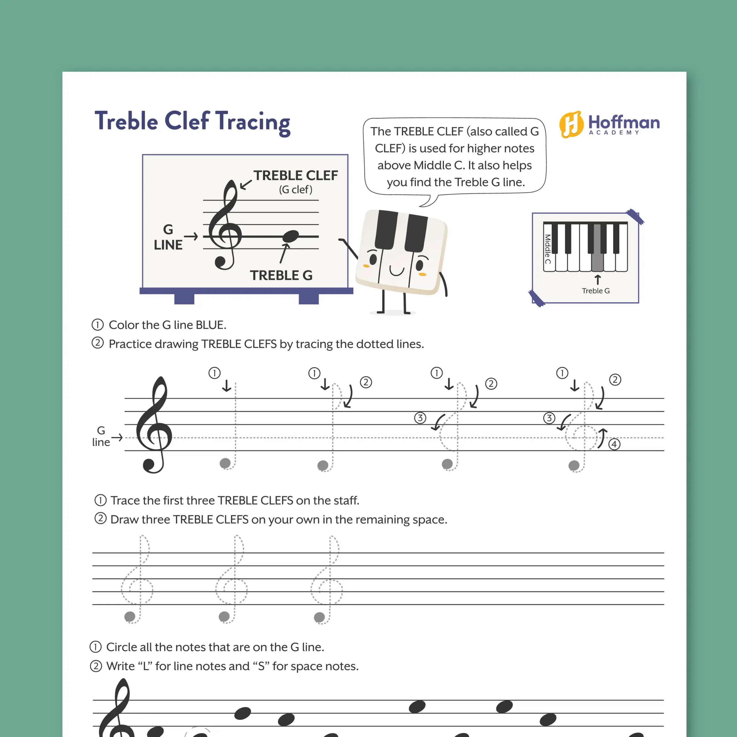 Treble Clef Tracing PDF Download