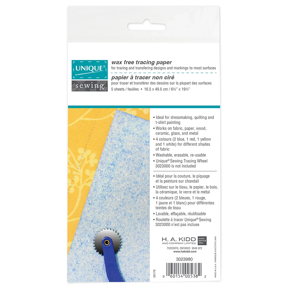 UNIQUE SEWING Tracing Paper Assorted Colours 16 5 X 49 5cm 5 