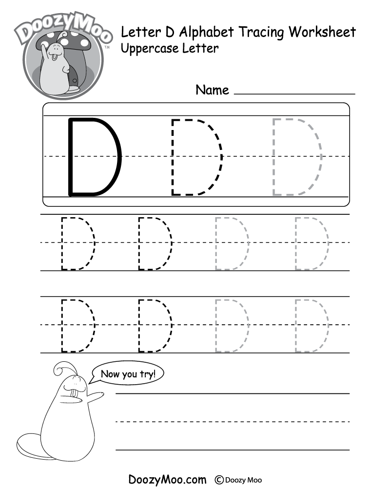 Uppercase Letter D Tracing Worksheet Doozy Moo