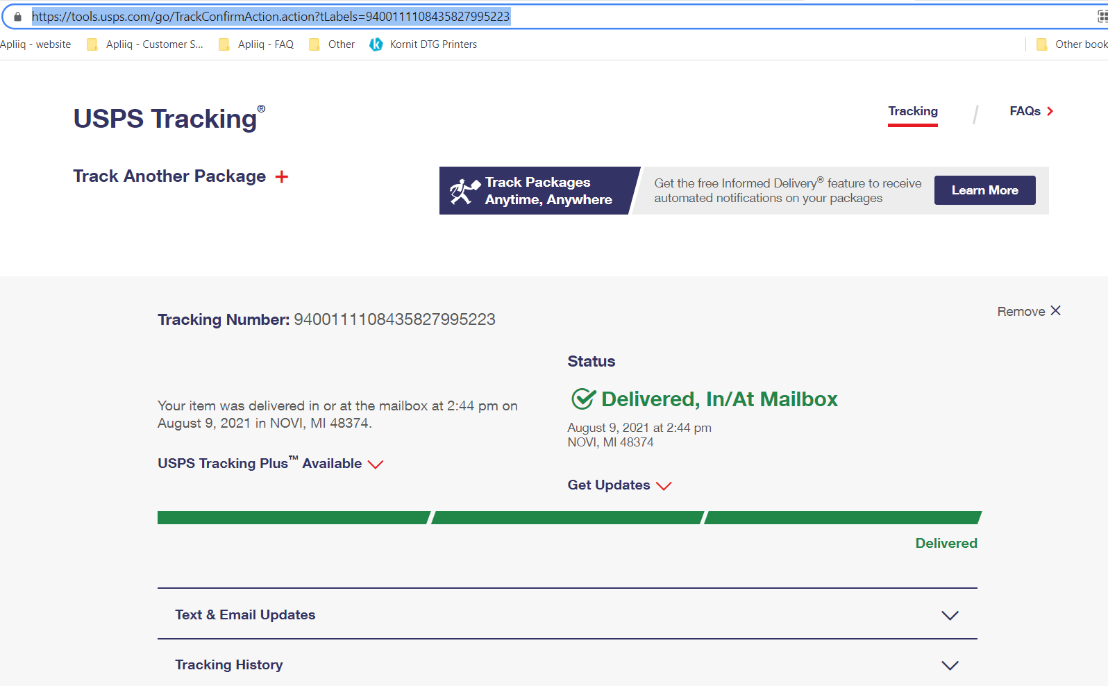 USPS Tracking Links Display Old Information