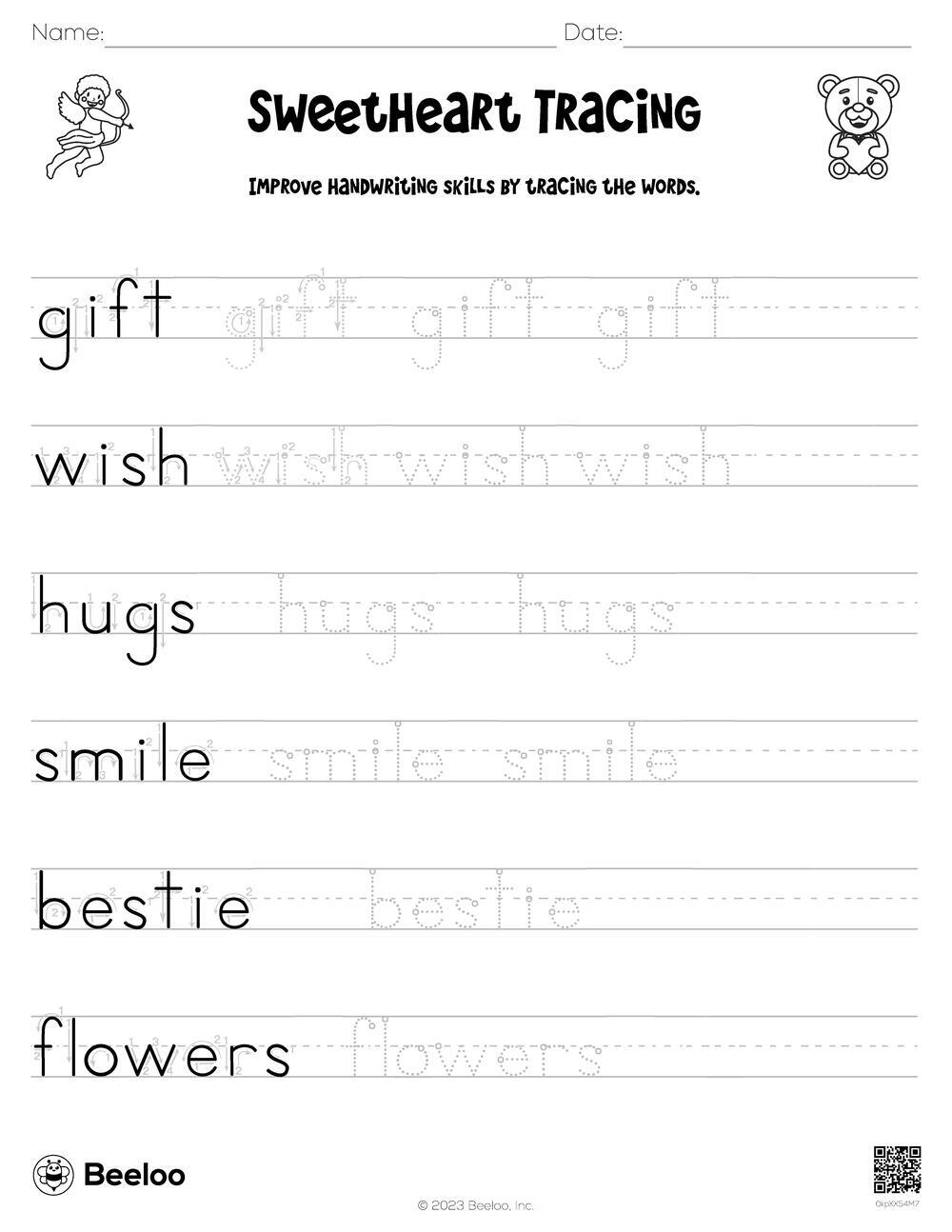 Valentines Tracing Worksheets